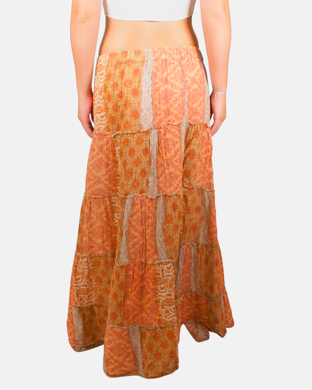 Patchwork Boho Tiered Maxi Skirt