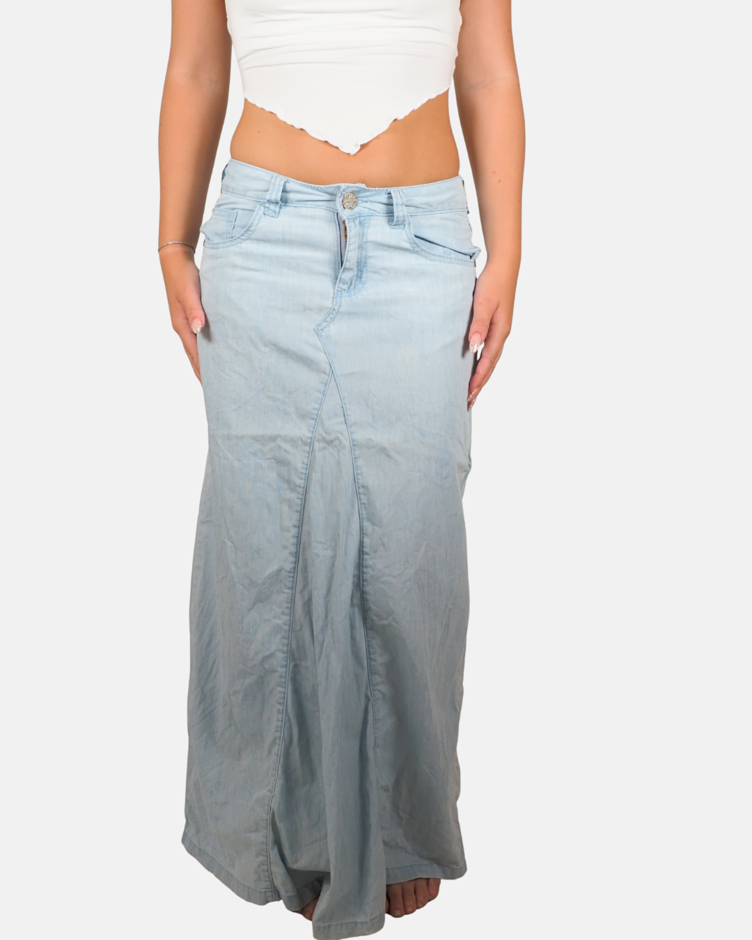 Light Wash Denim Maxi Skirt