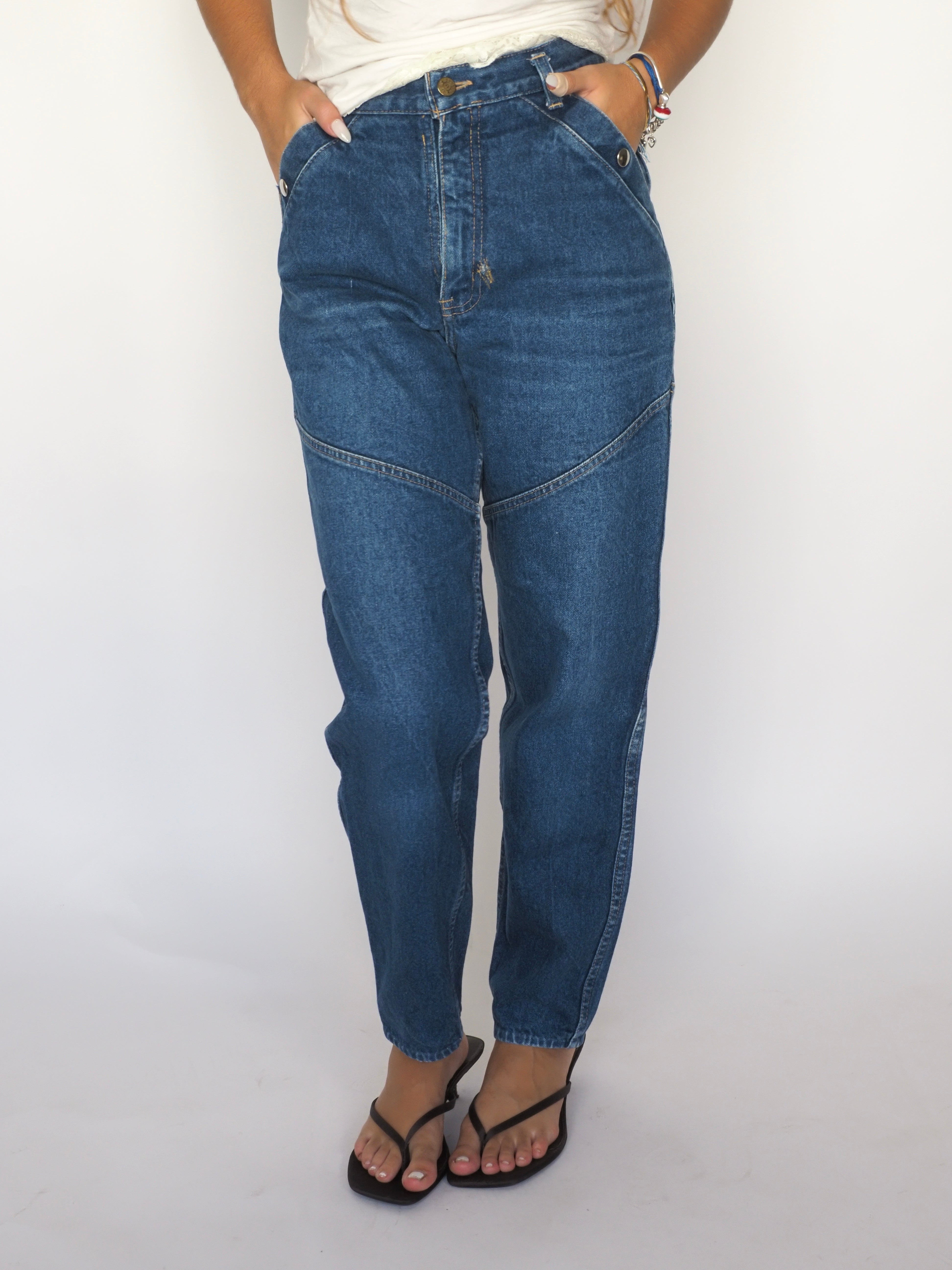 Vintage Lee Cooper High-Waisted Blue Jeans with Unique Stitch Paneling