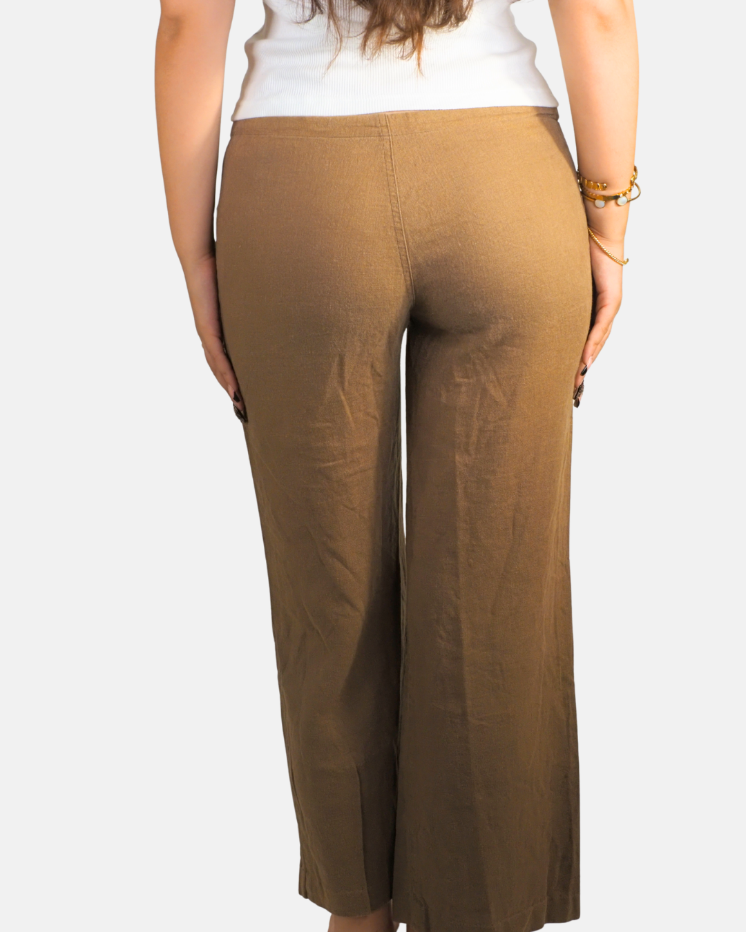 Brown Drawstring Wide Leg Trousers - Terranova