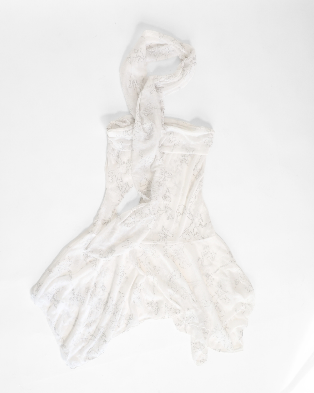 Sheer Ivory Halter Top with Subtle Floral Embroidery – Cherry Design