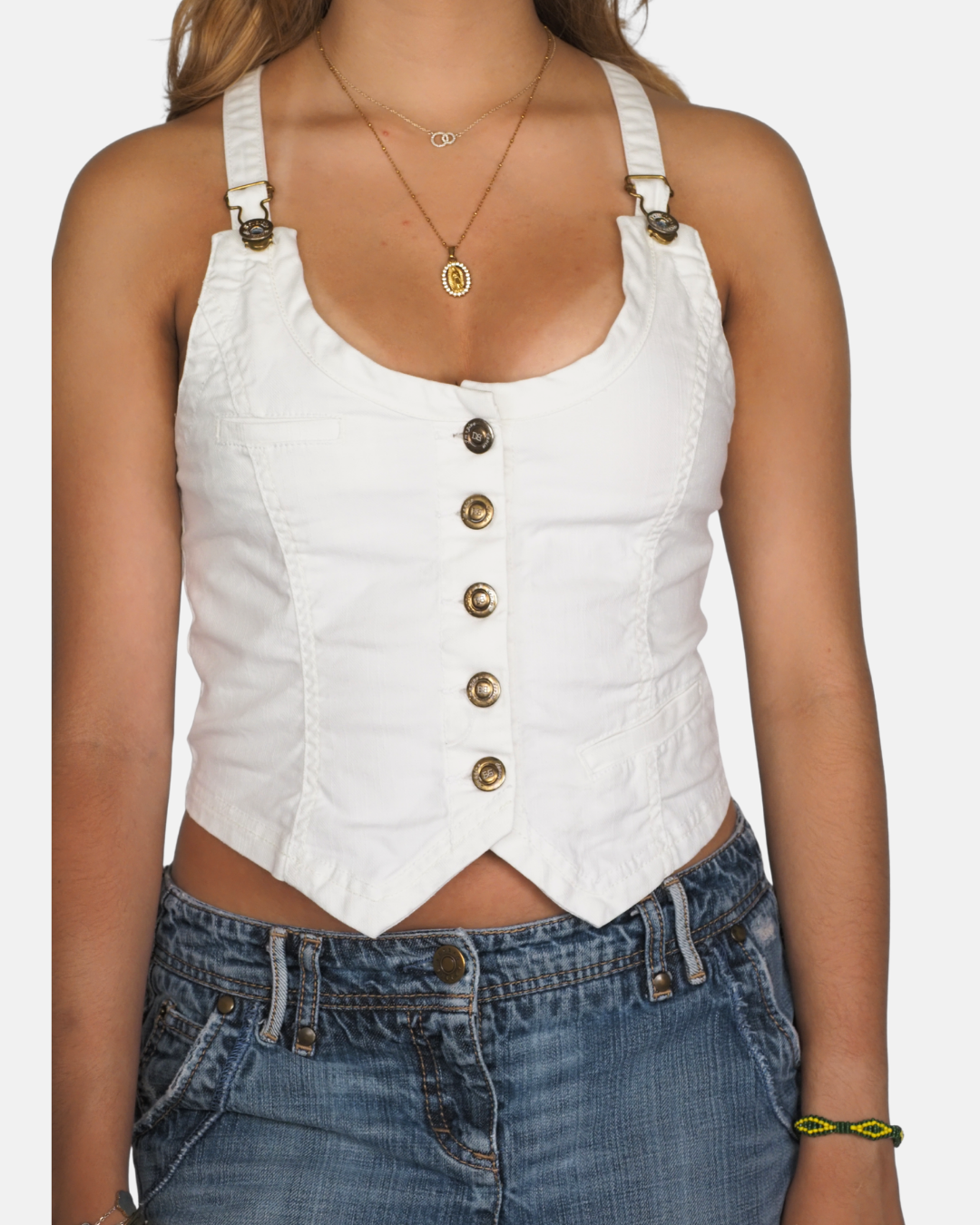 White Button-Up Corset Tank