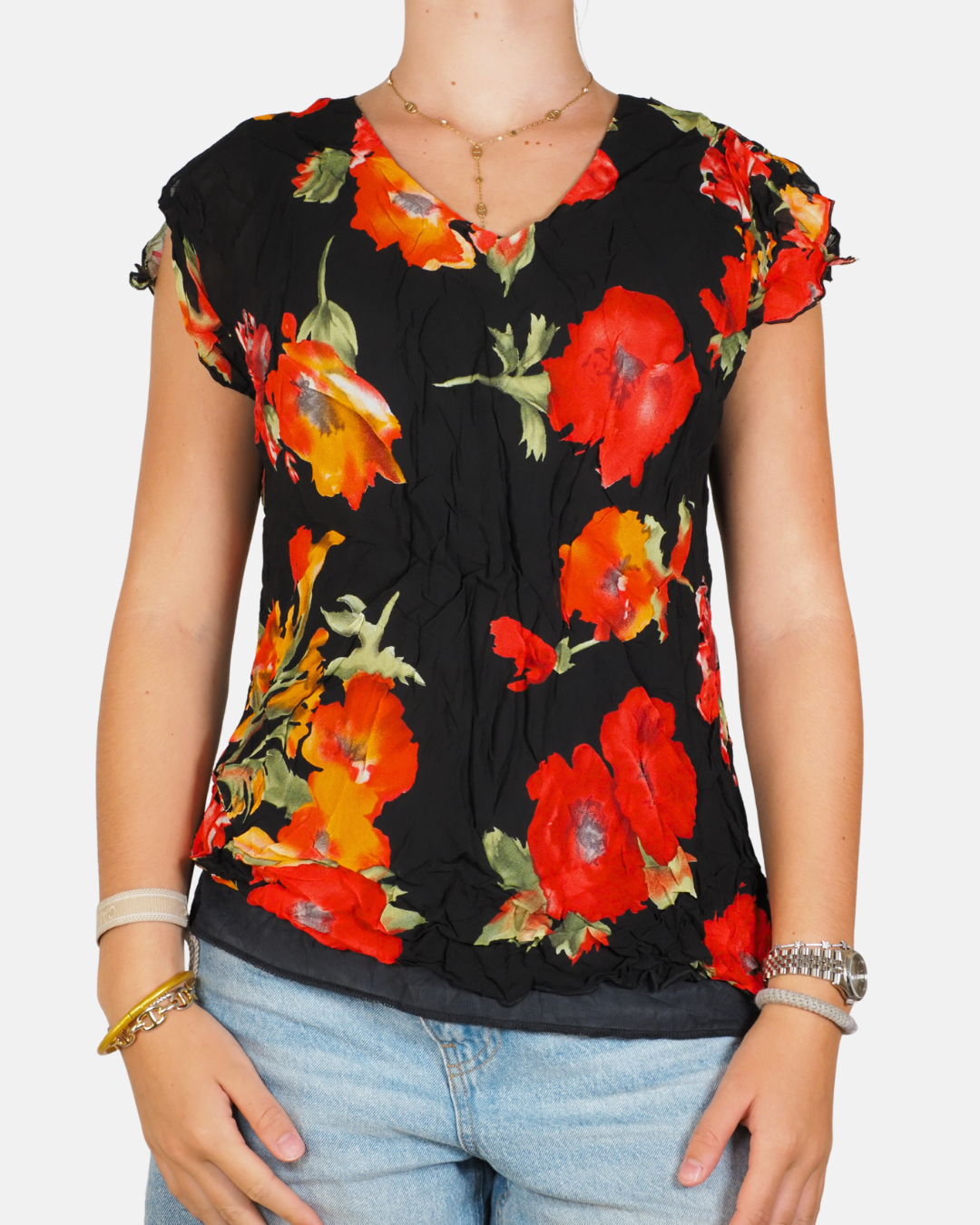 Black & Red Poppy Floral Crinkle Top - Skertzo