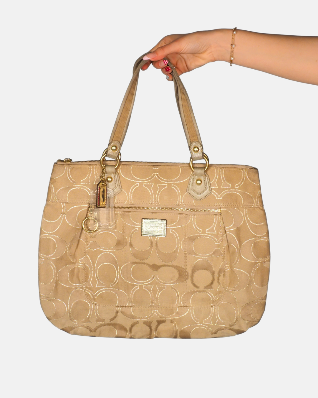 Coach Signature Jacquard Tote in Beige & Gold