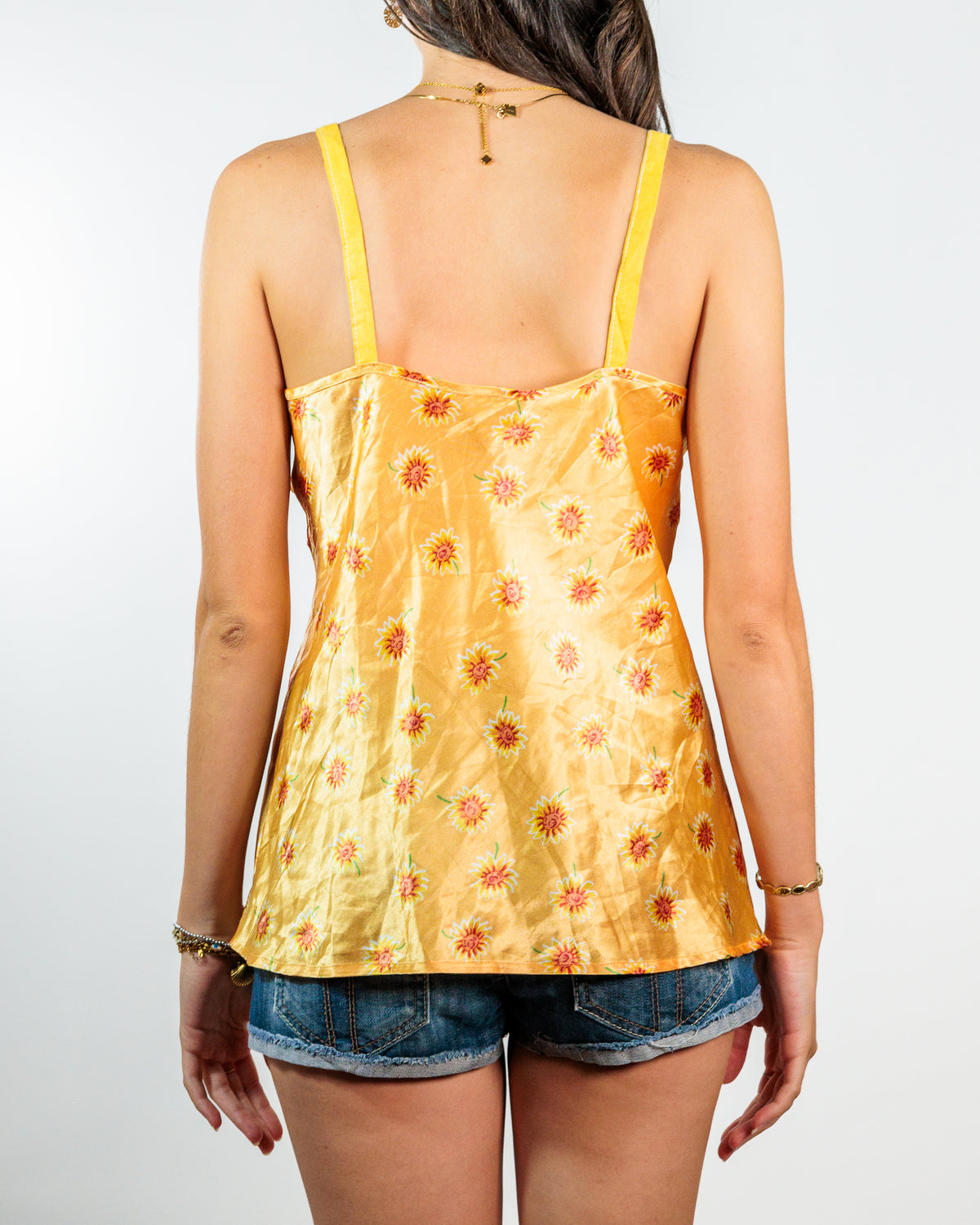Golden Yellow Sunflower Satin Camisole