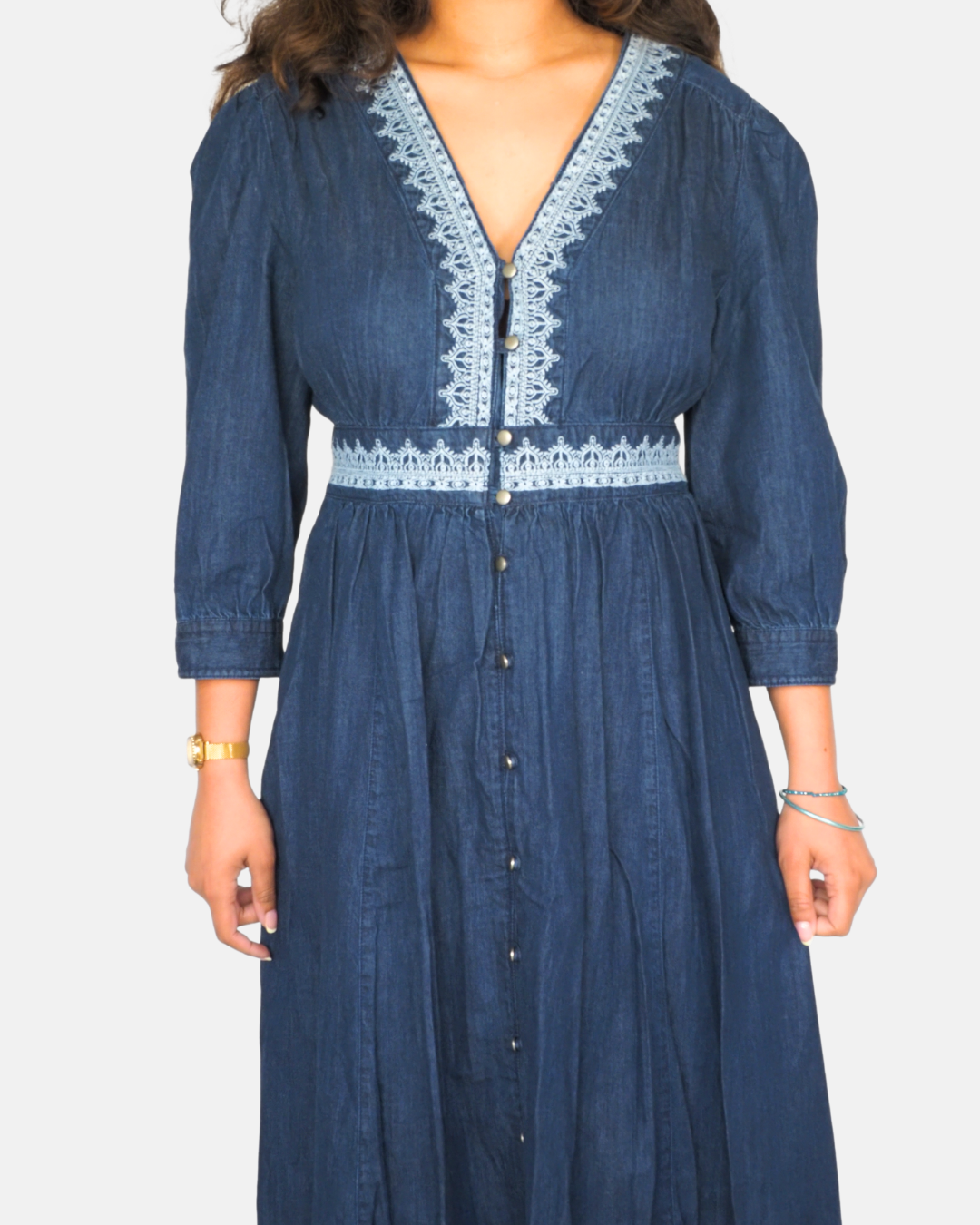 Monsoon Embroidered Denim Midi Dress