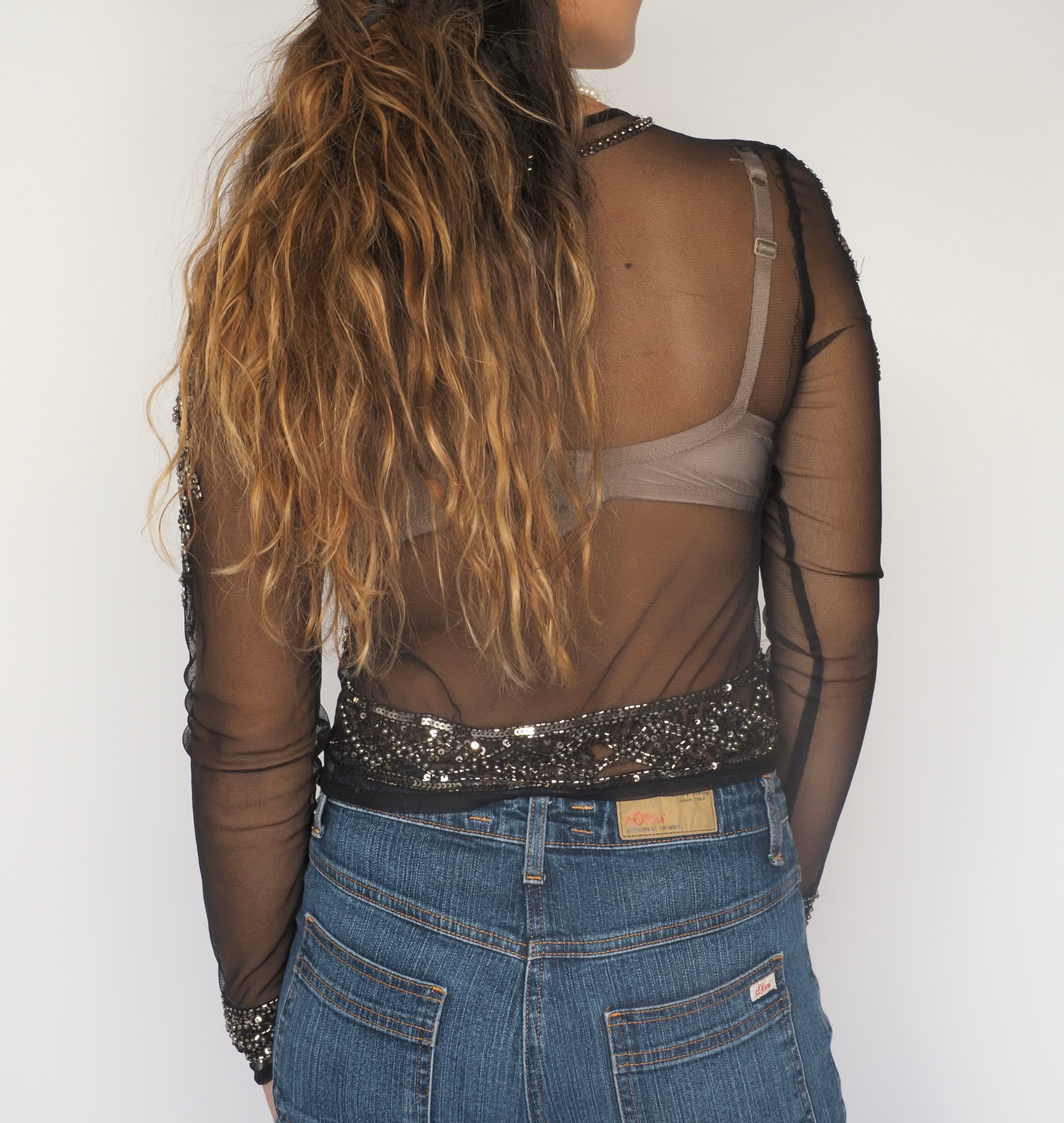 Black Beaded Mesh Illusion Top – Tally Weijl