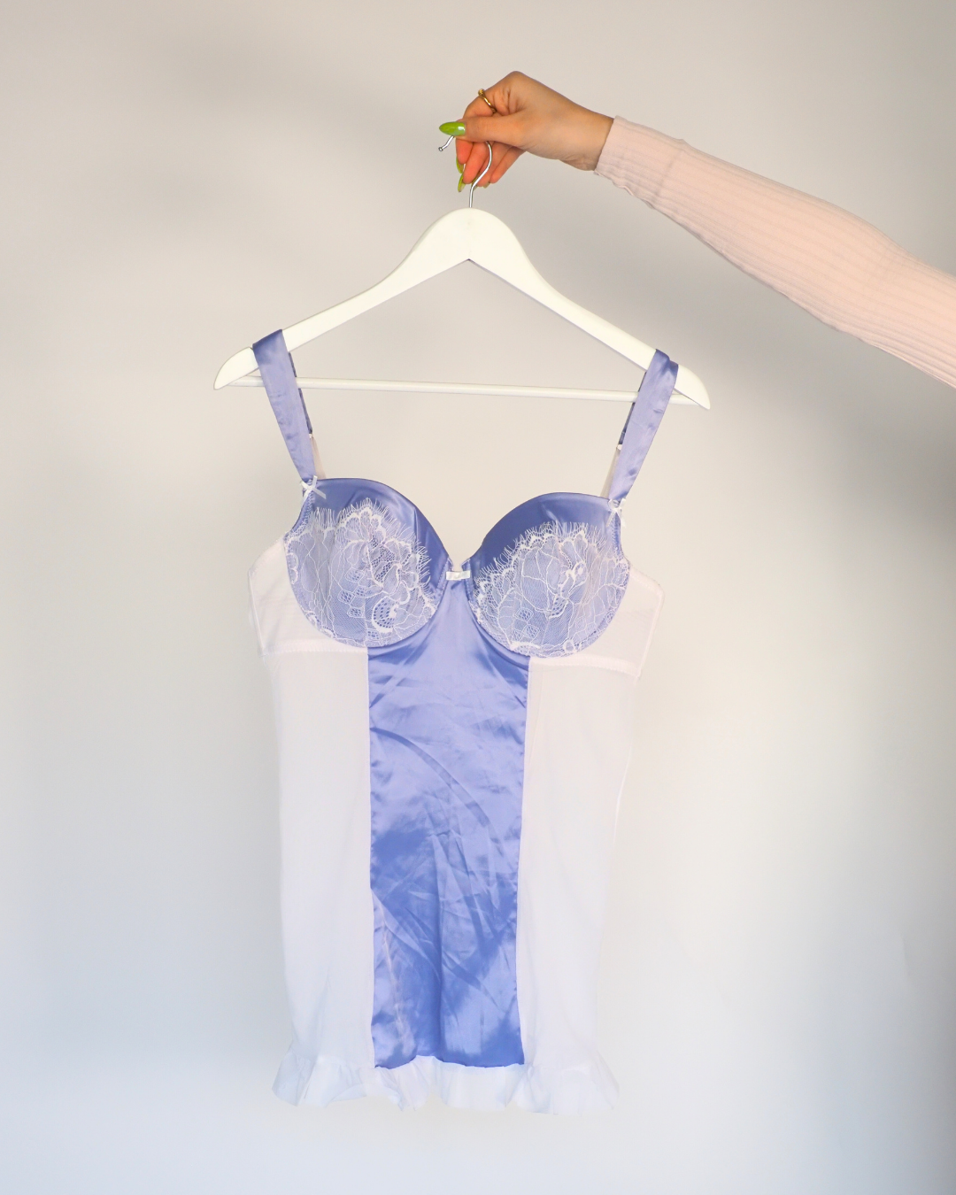 Vintage Blue & White Lace Corset Lingerie Top