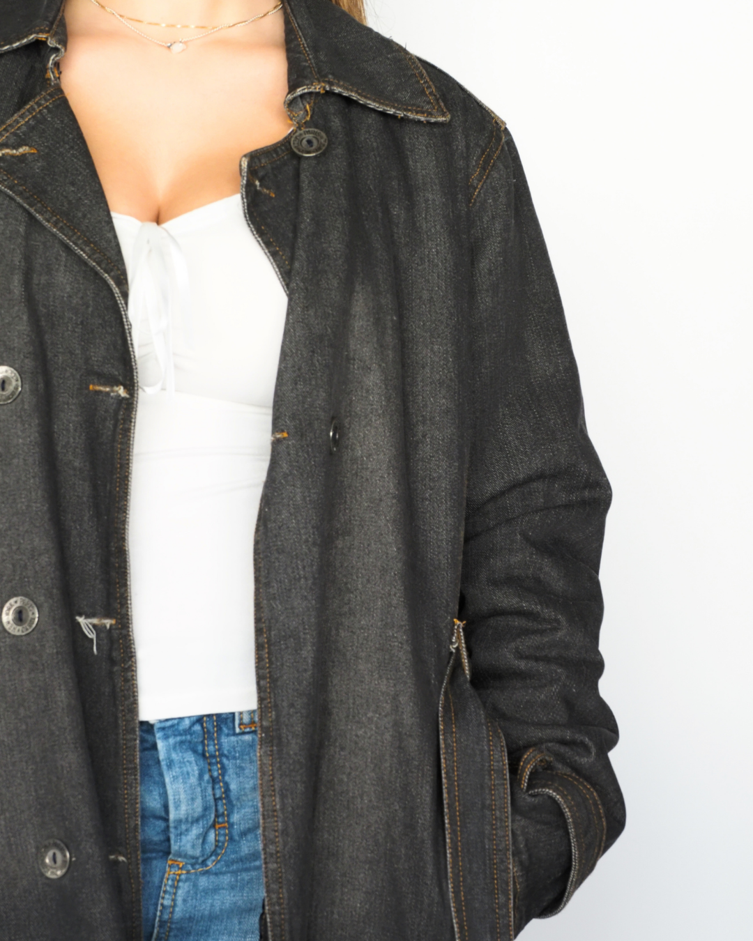 Donna Zo Dark Wash Denim Trench Coat with Belt