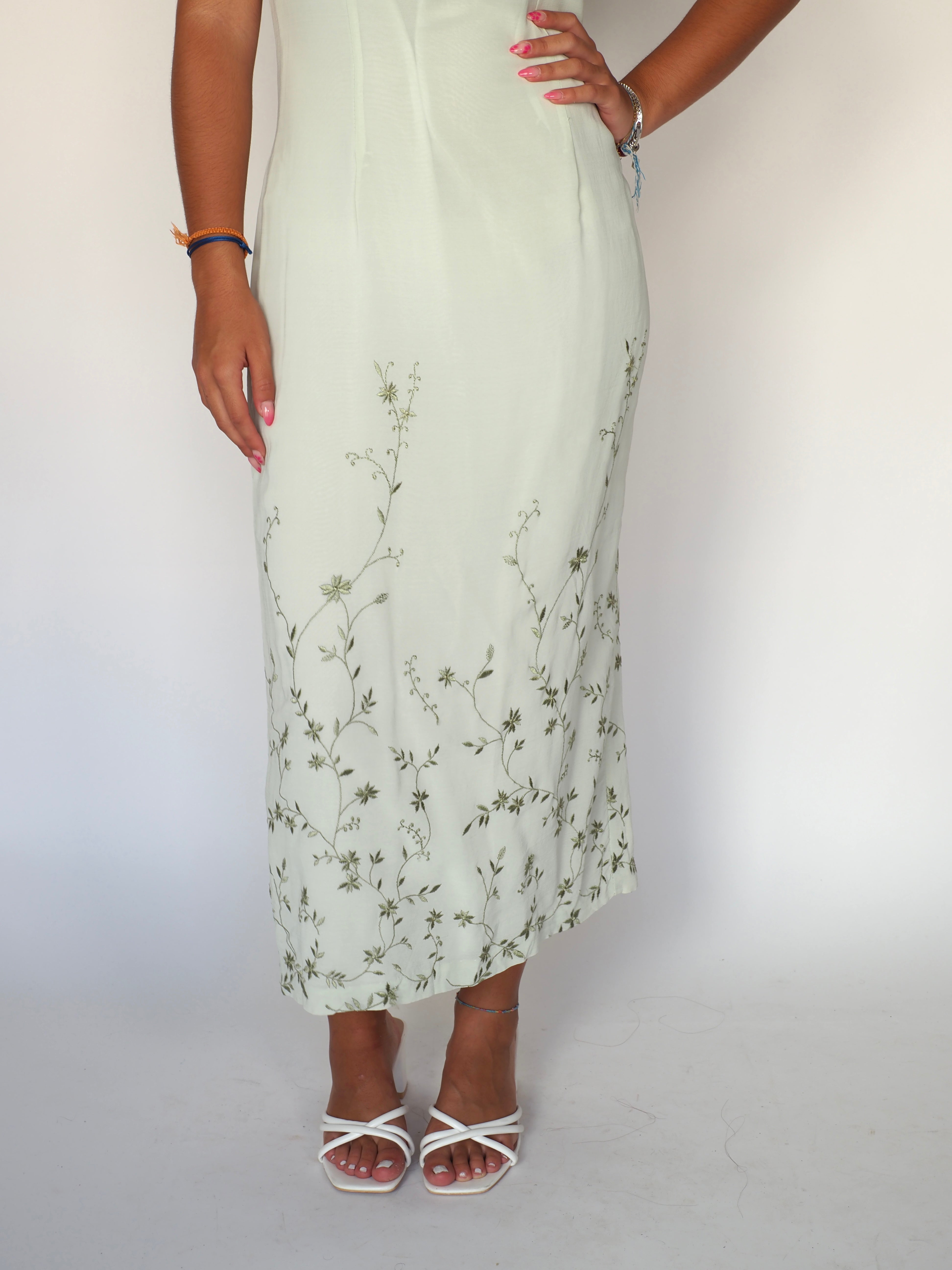 Moonlight Collection Ltd “Sage Embroidery” Sheath Midi