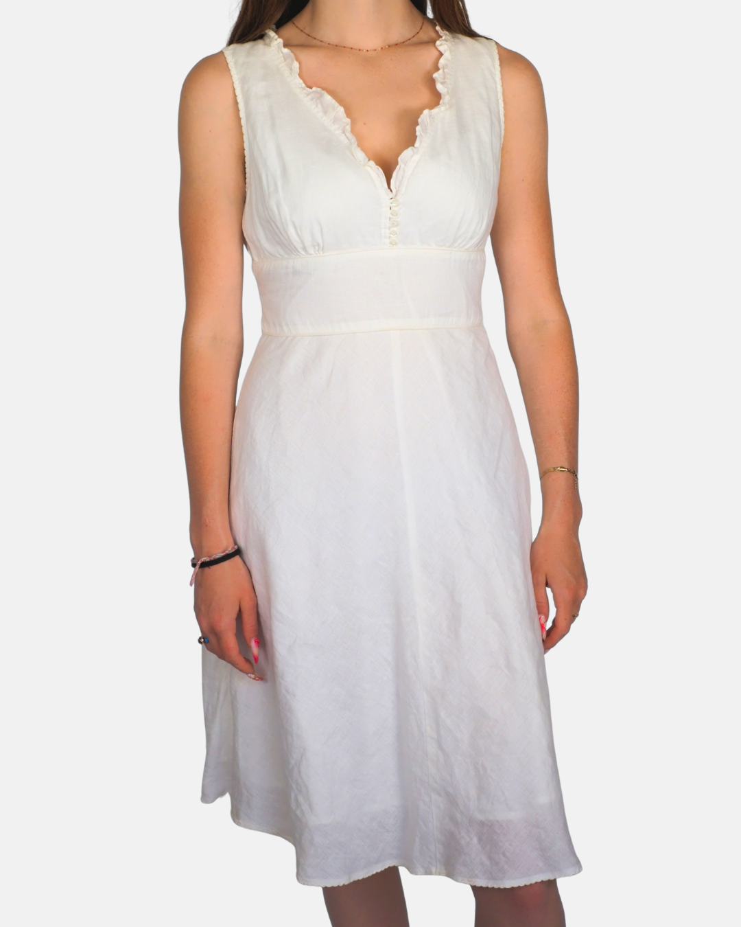 White Linen Blend Empire Midi Dress by Mexx