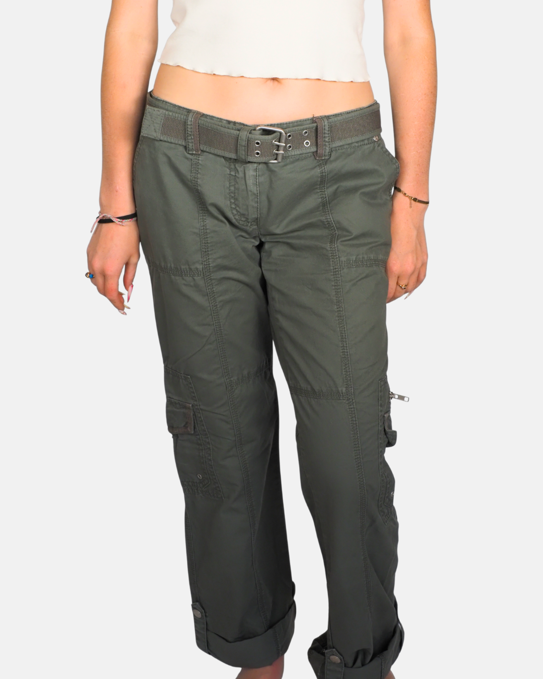 Khaki Utility Cargo Pants with Belt by Dennis