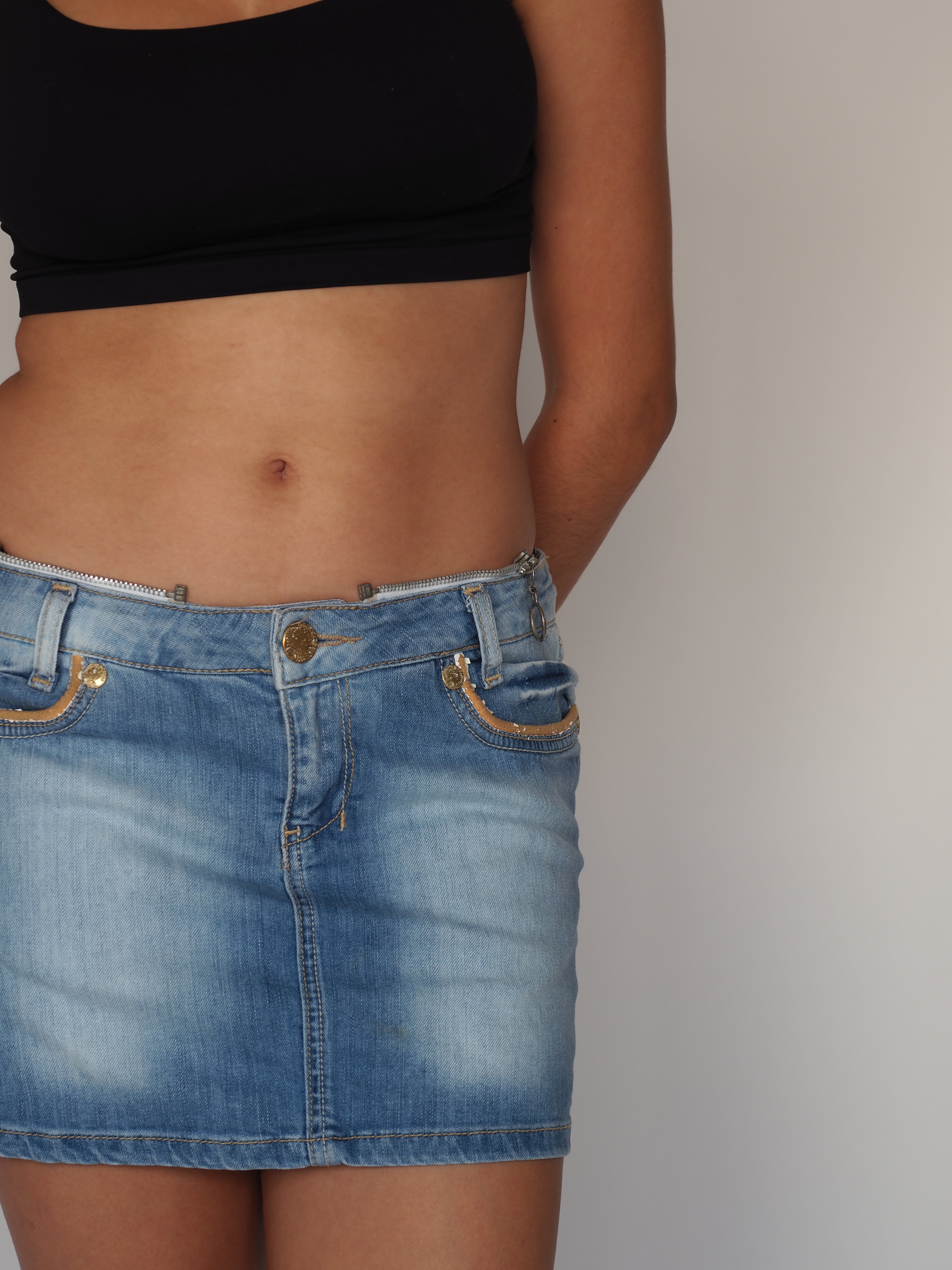 Andromeda Light-Wash Embellished Denim Mini Skirt