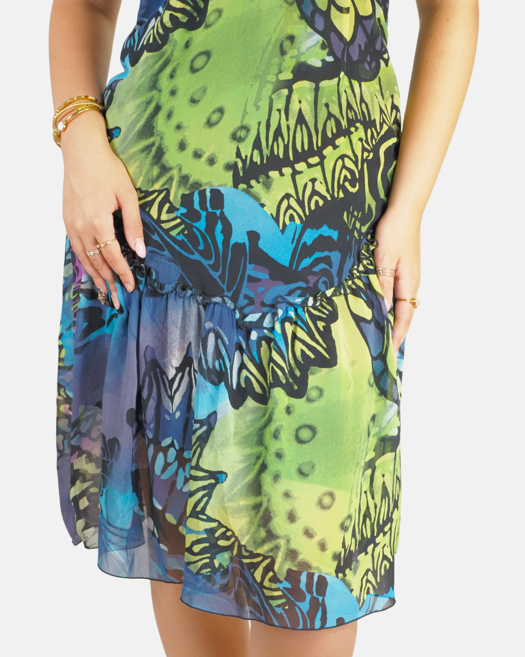 Y2K Abstract Floral Print Halter Midi Dress - Le Group Women