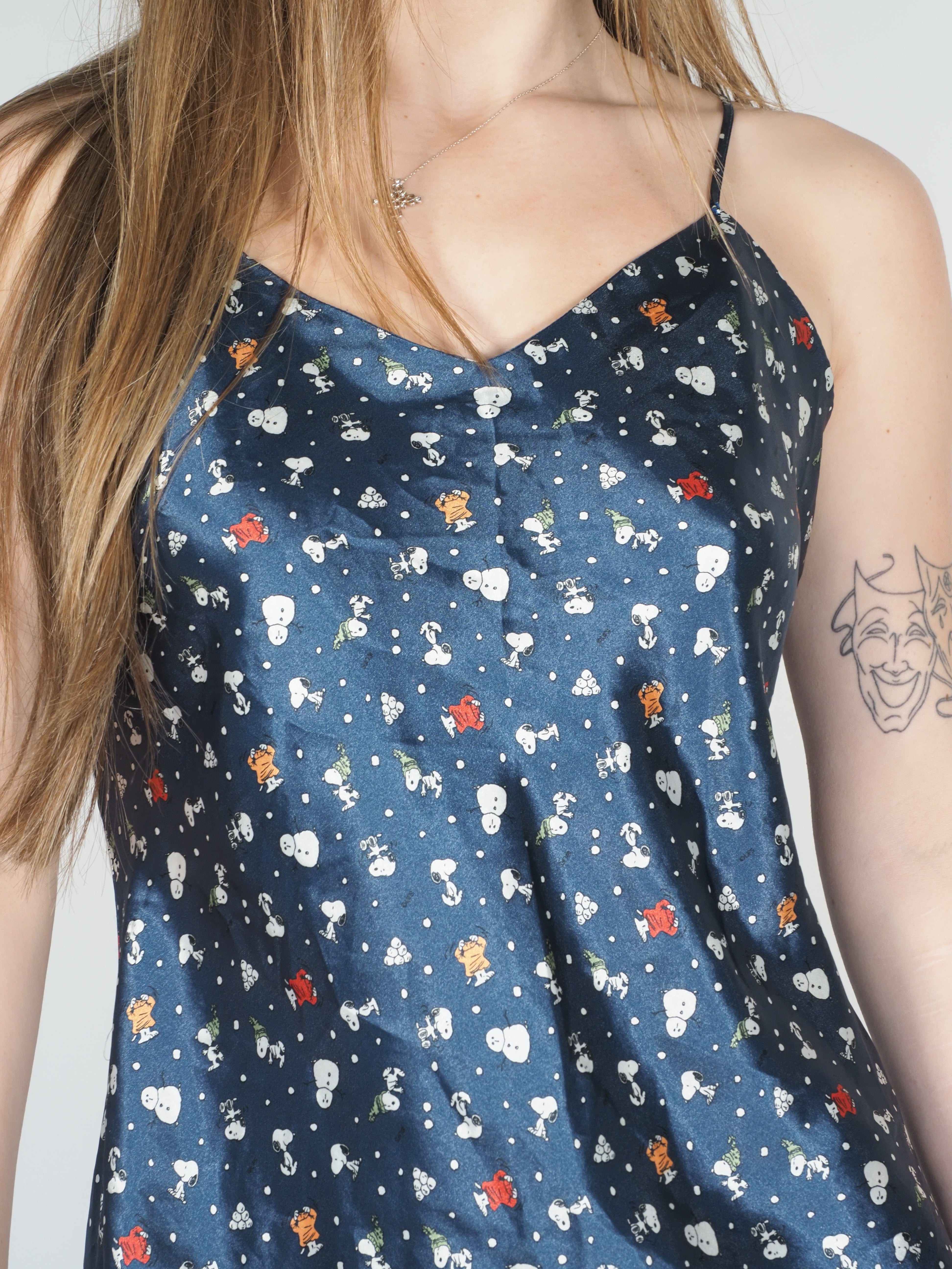 Navy Printed Satin Slip Dress – H&M