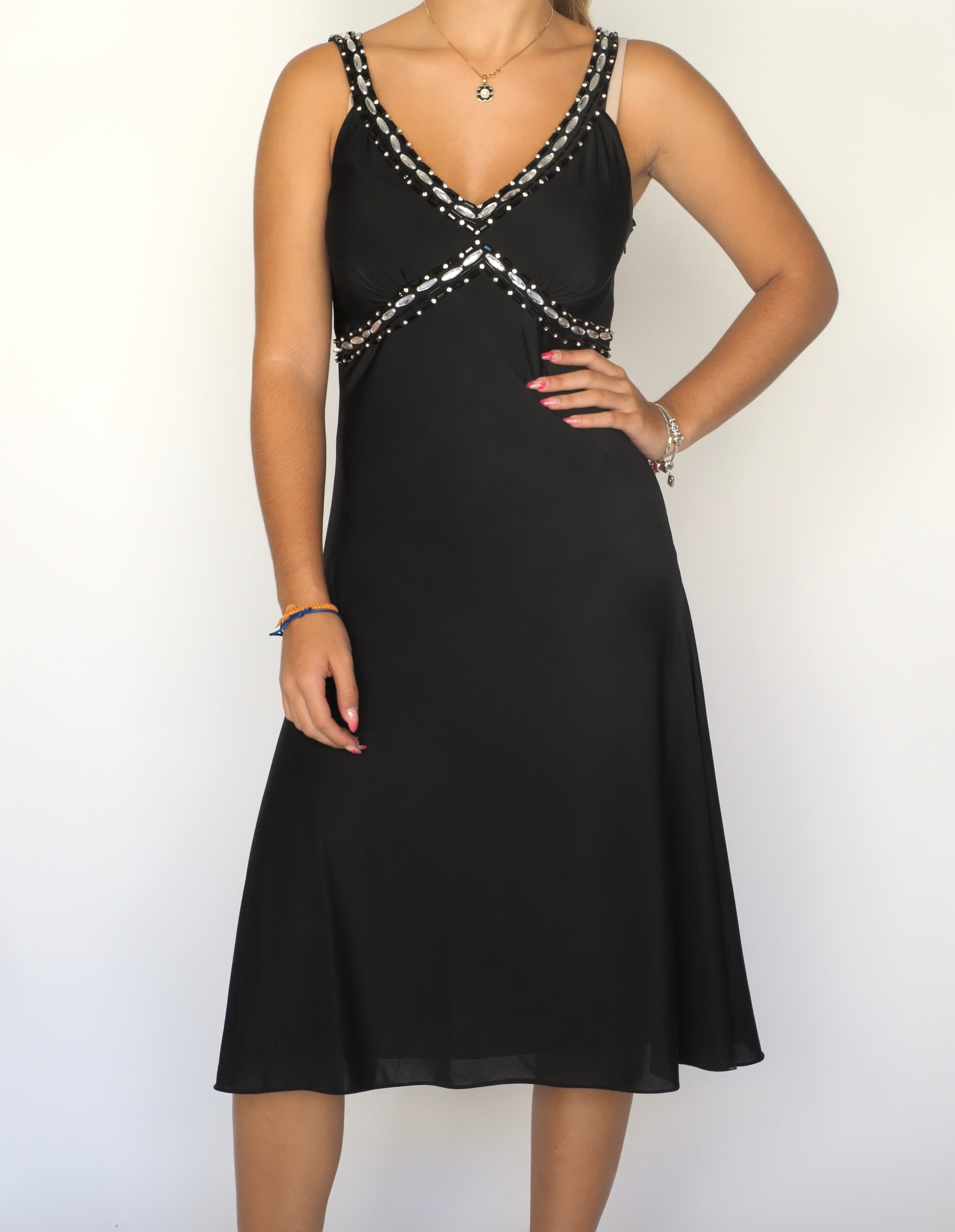 Black Beaded Satin Trim Evening Dress – Vittorio Rossi