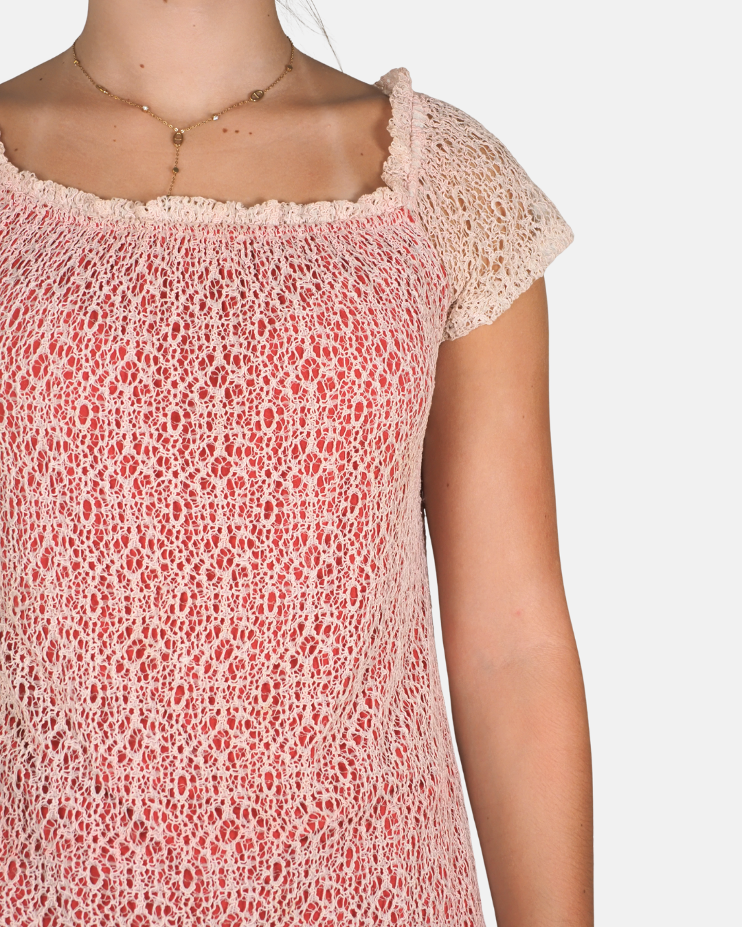 Pink Open-Knit Baby Tee