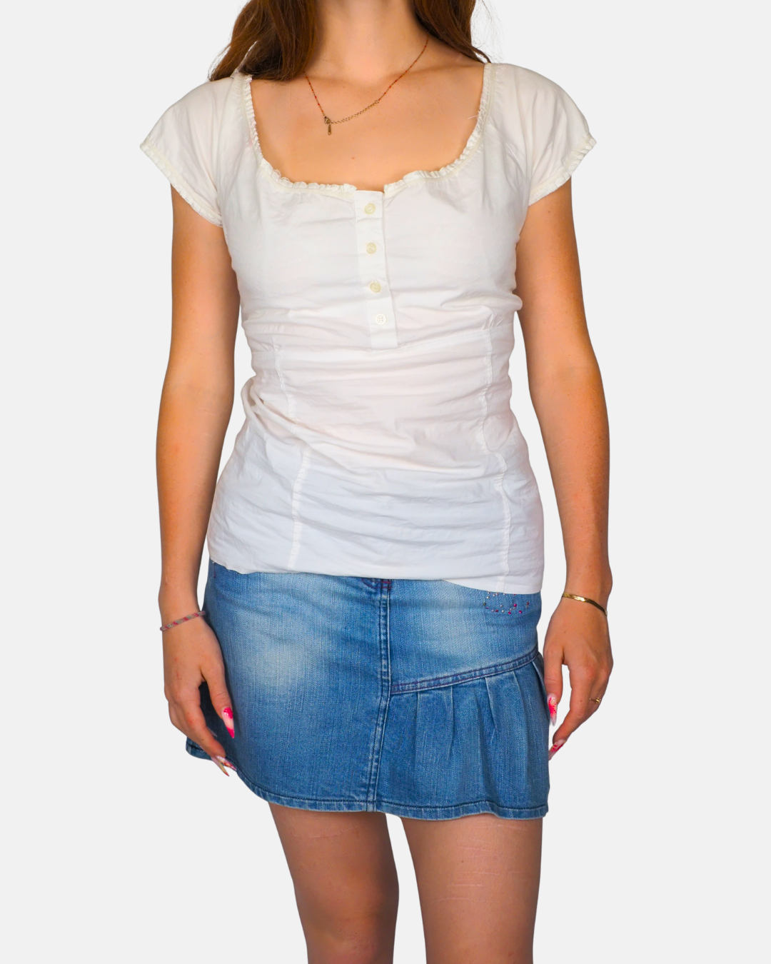 White Ruched Henley Top by Quilla’s