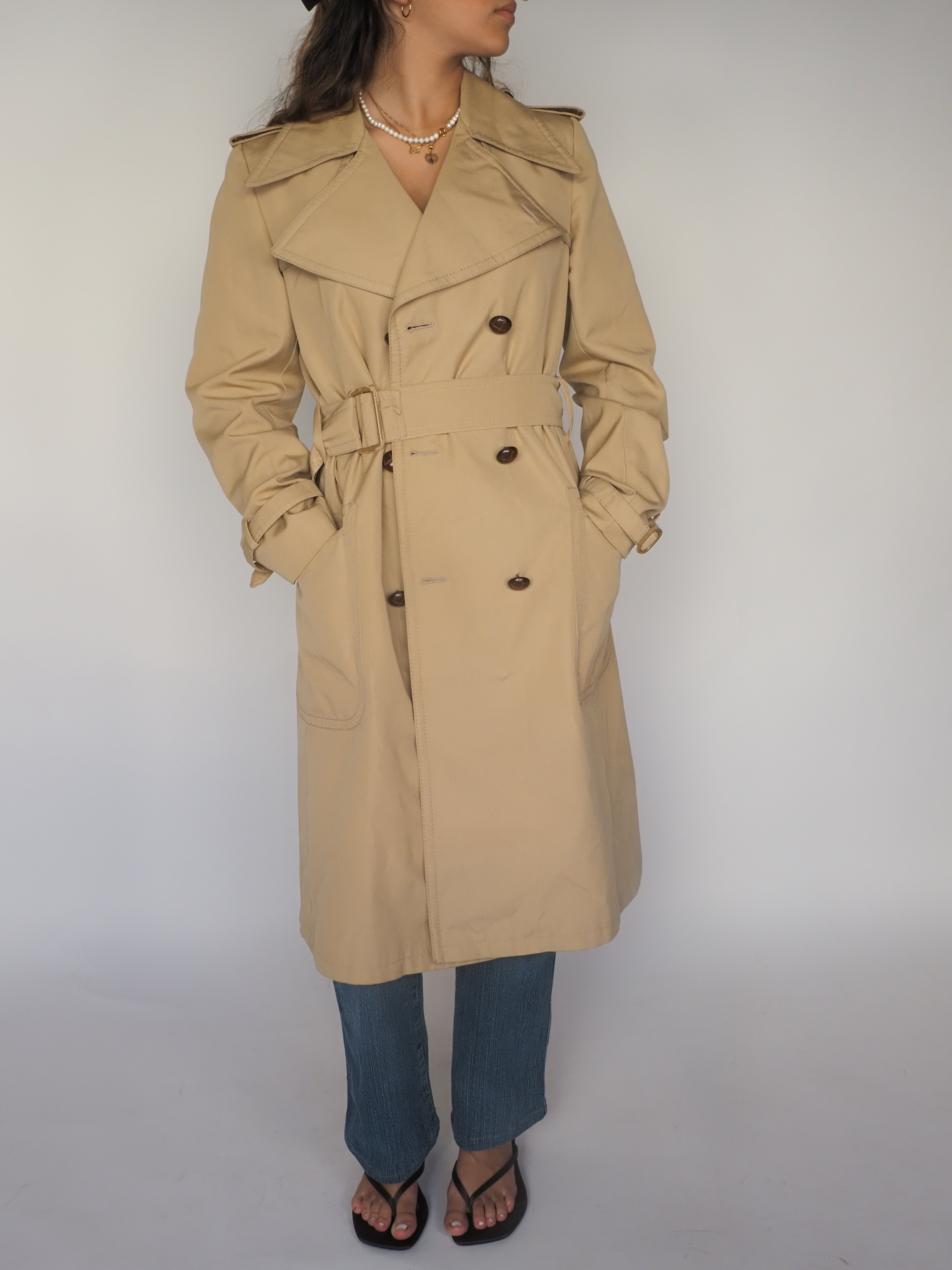 Vintage Coral Export Made in Italy Classic Beige Trench Coat