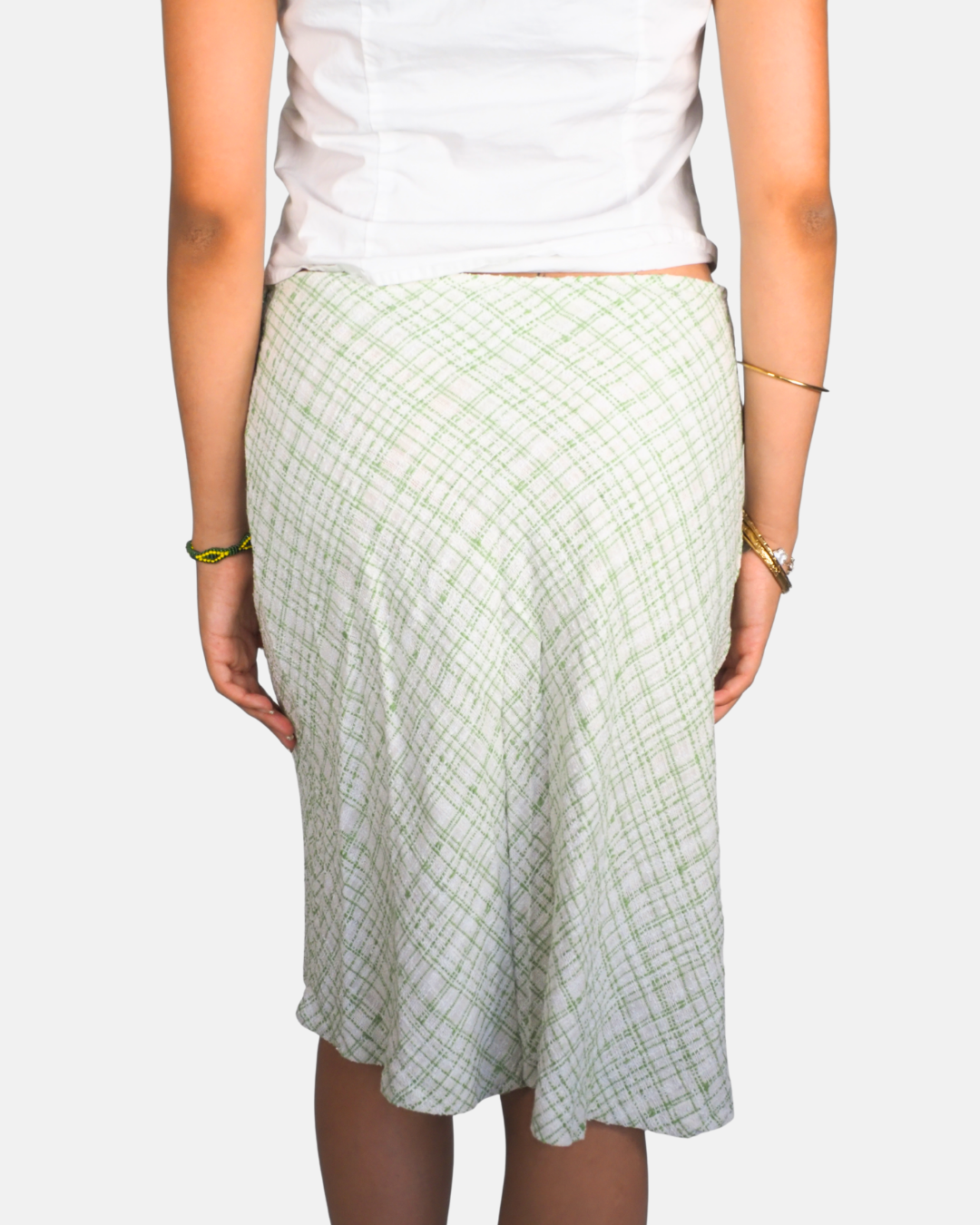 White & Sage Abstract Print Midi Skirt