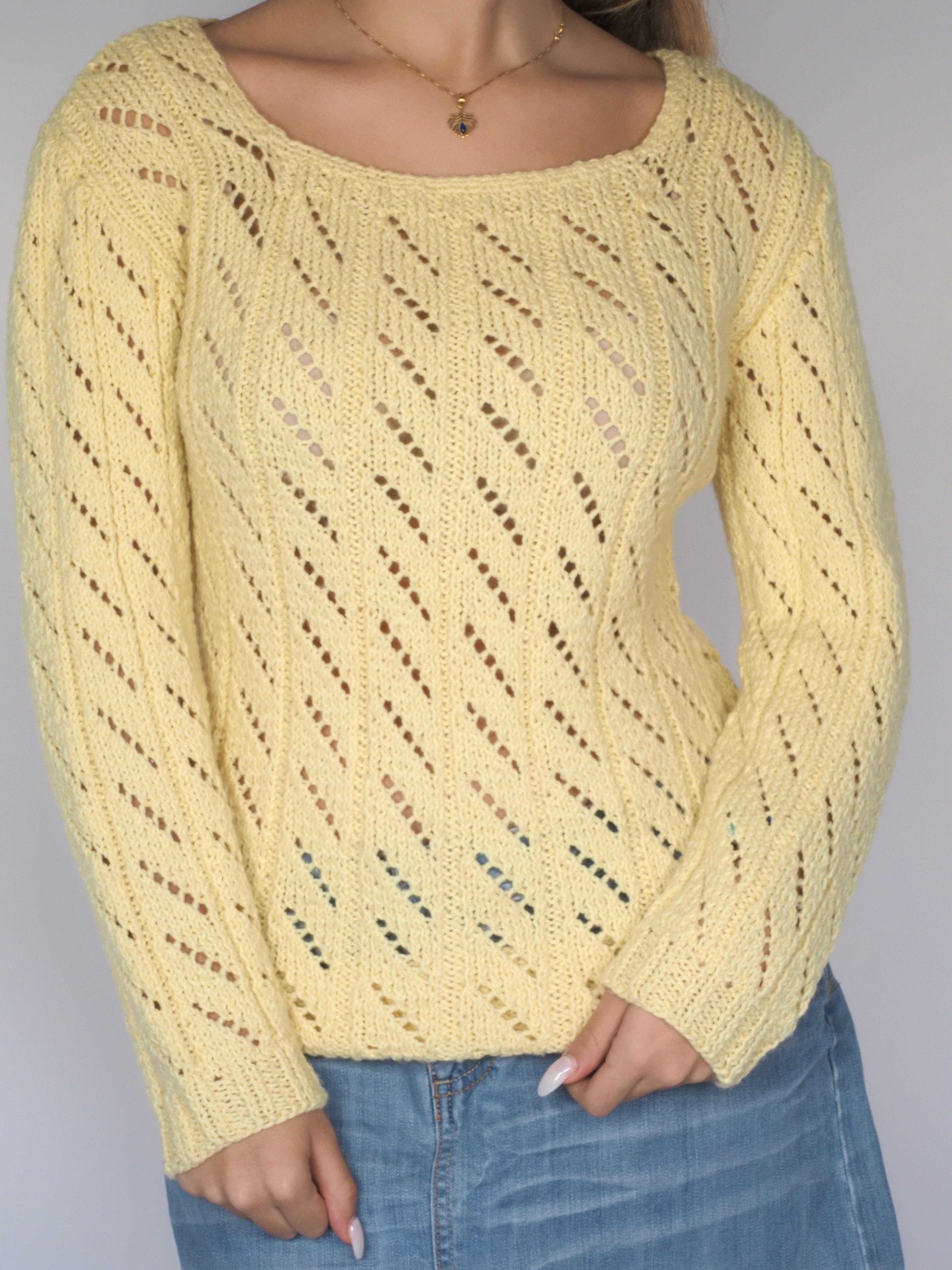 Lemon Sorbet Open-Knit Pullover
