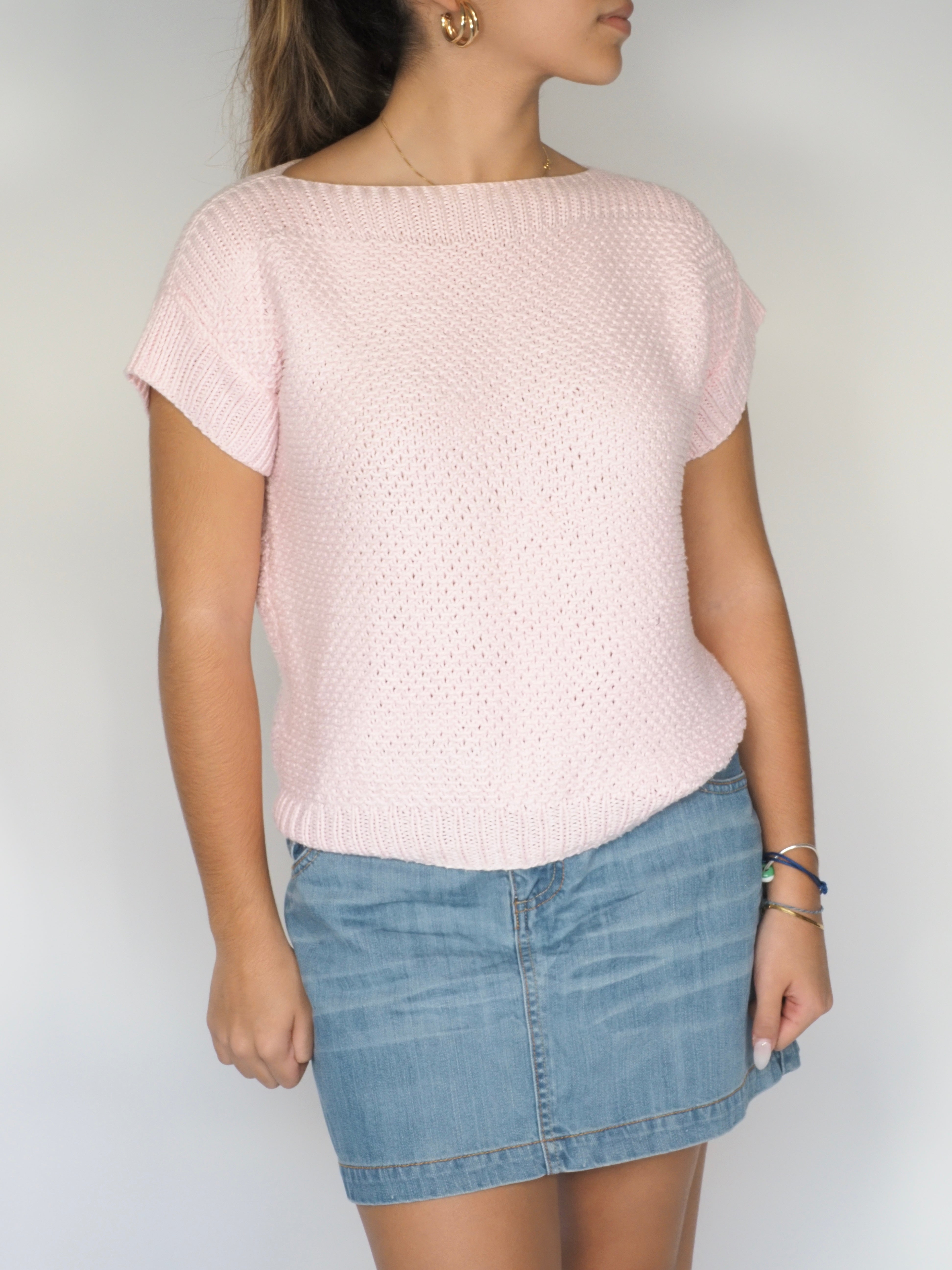 Soft Pink Boxy Knit Tee
