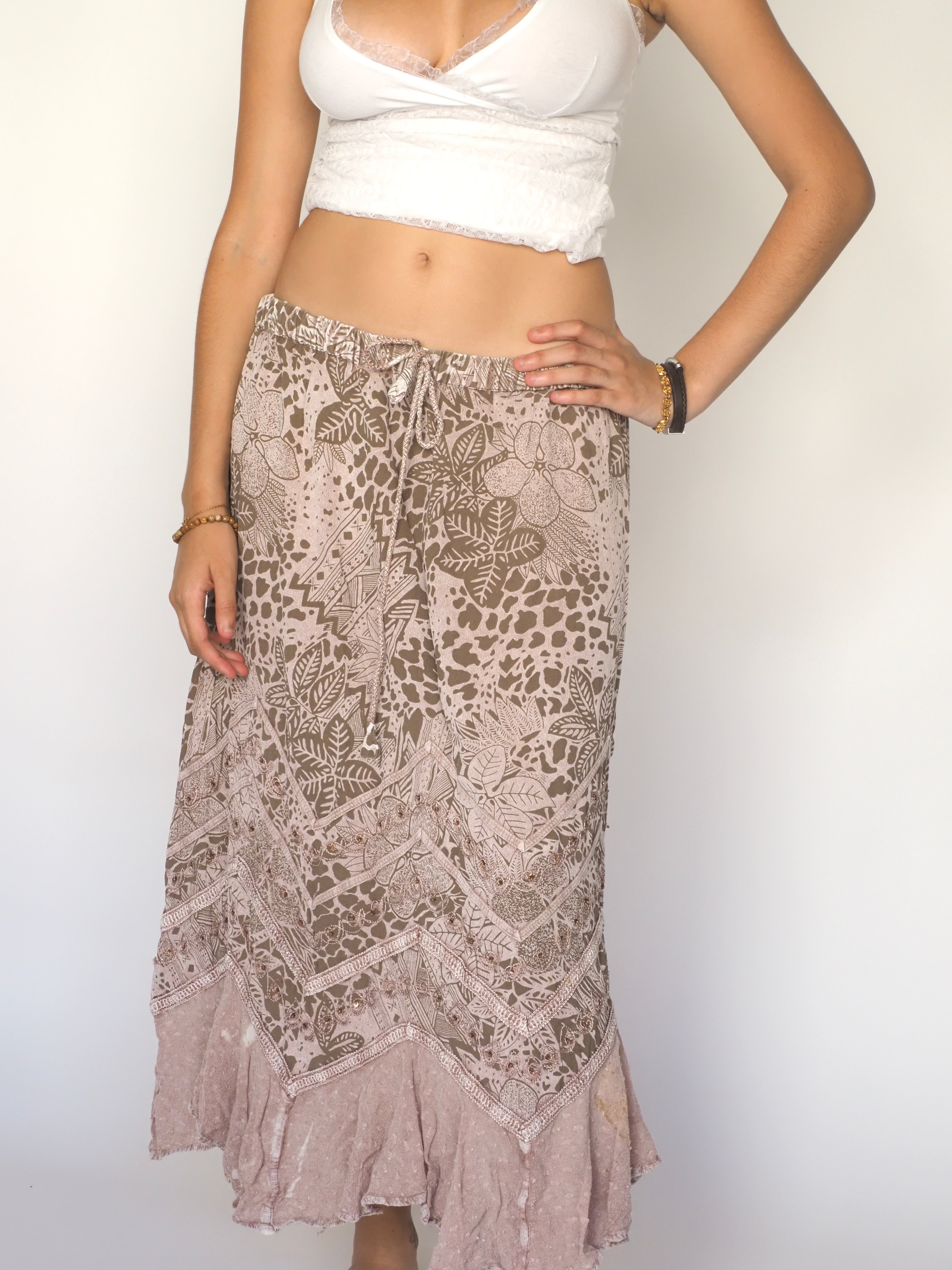Peach & Pink Chevron Drawstring Skirt