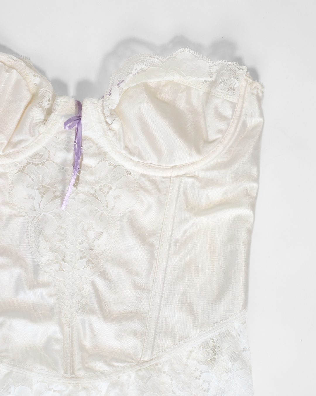 Ivory Satin & Lace Bustier Corset Top with Ruffle Hem