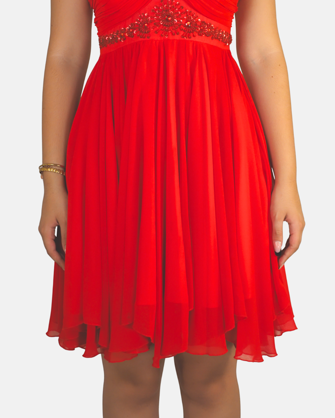 Vintage Red Beaded Chiffon Party Dress