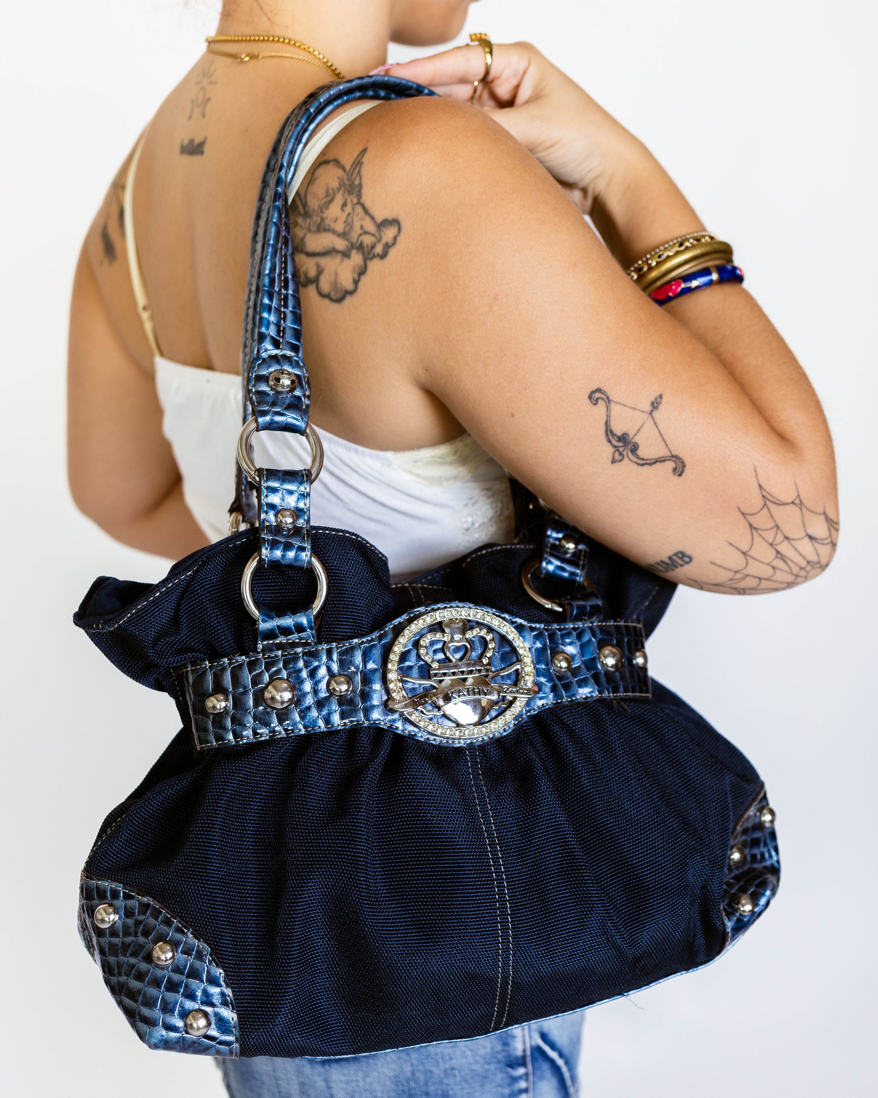 Midnight Denim & Croc-Trim Kathy Van Zeeland Bling Bag