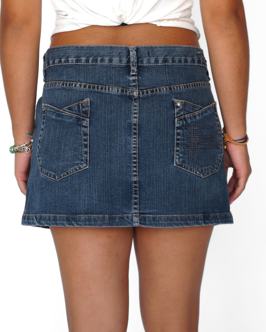 Vintage Pimkie Dark-Wash Denim Mini Skirt – Low-Rise A-Line with Front Seam & Belt Loops
