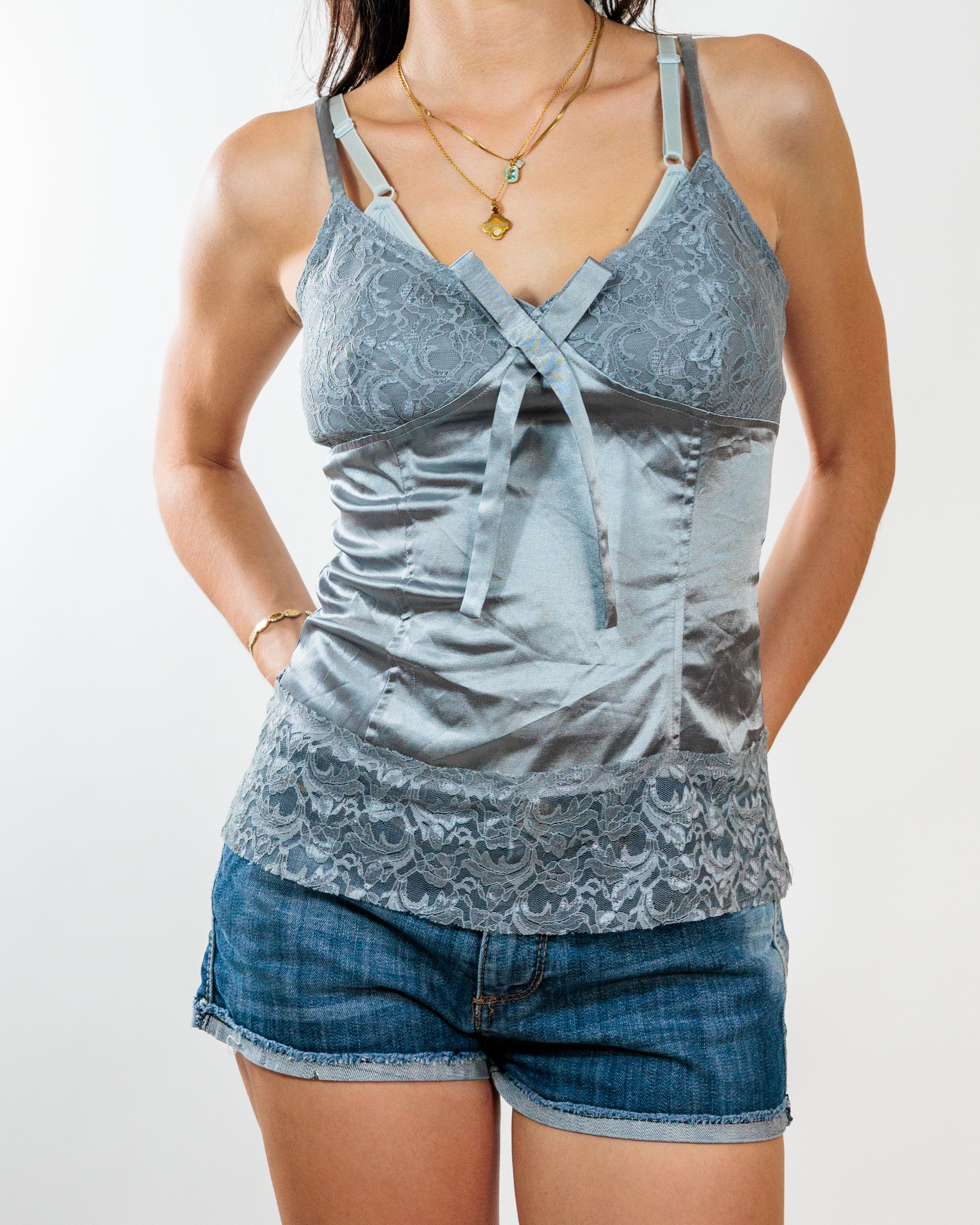 Silver Satin Lace Camisole - TopStudio