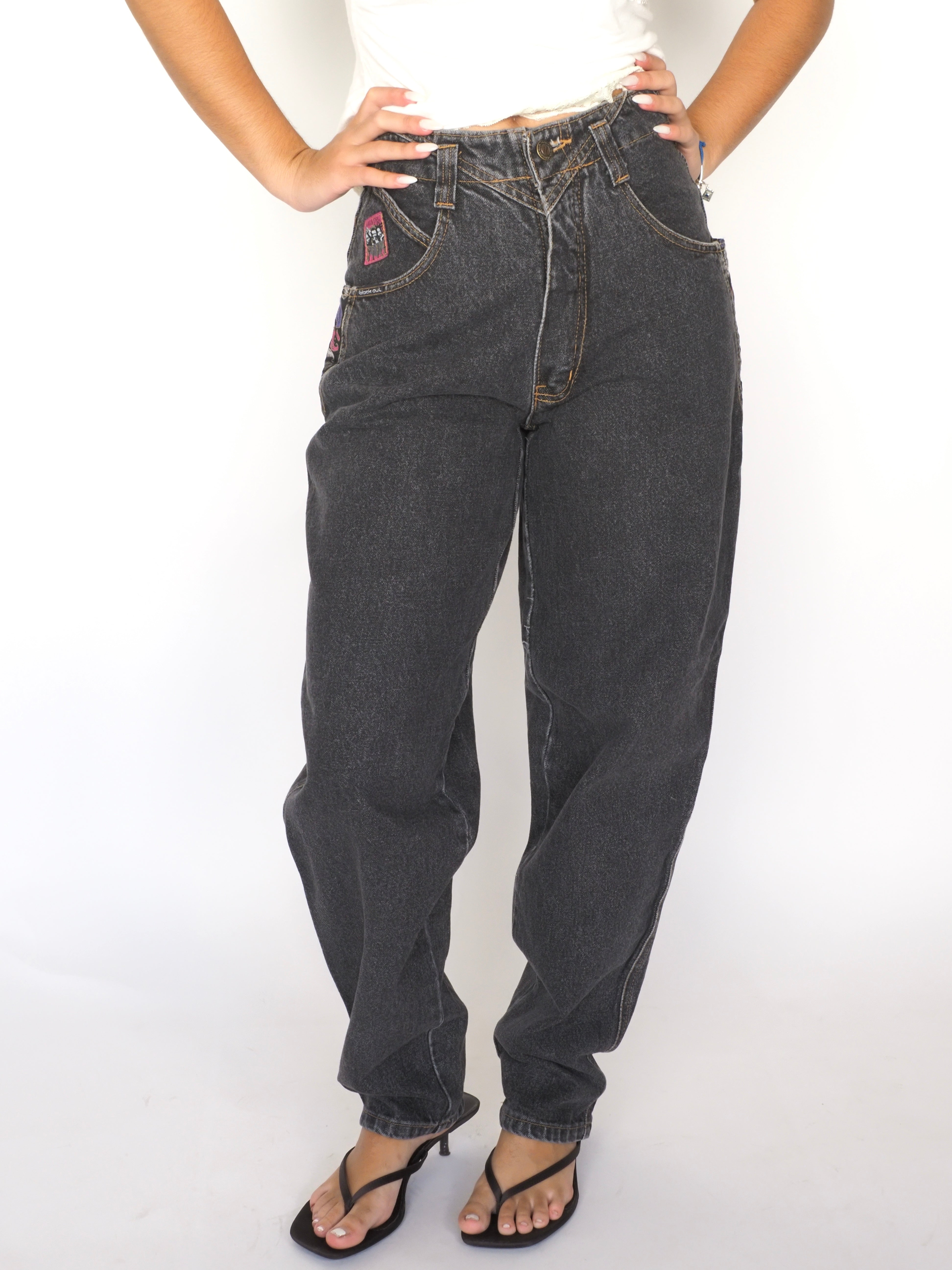 Vintage Blackout High-Waisted Jeans with Patch Detail – Black Out