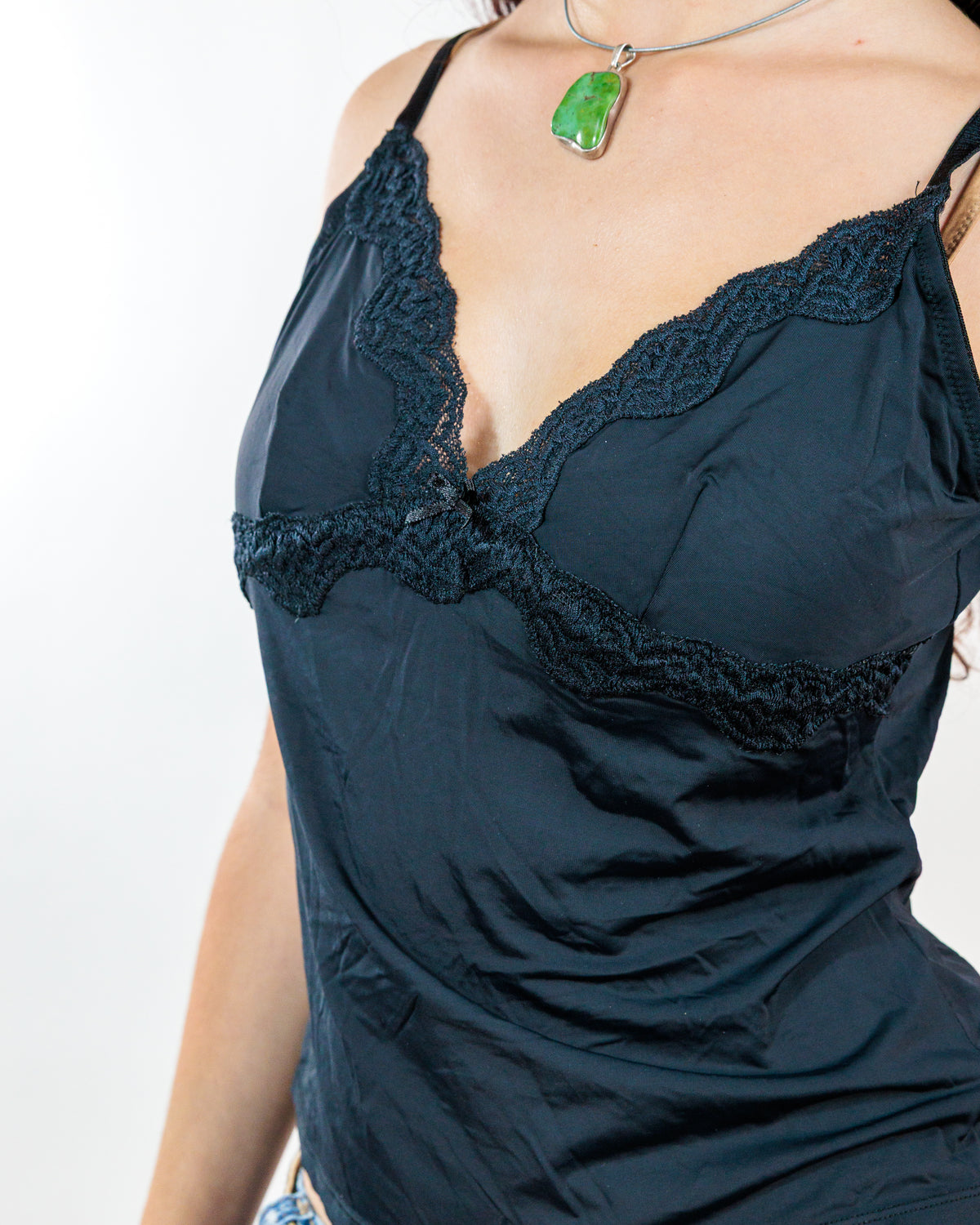 Black Lace Trim V-Neck Camisole Top