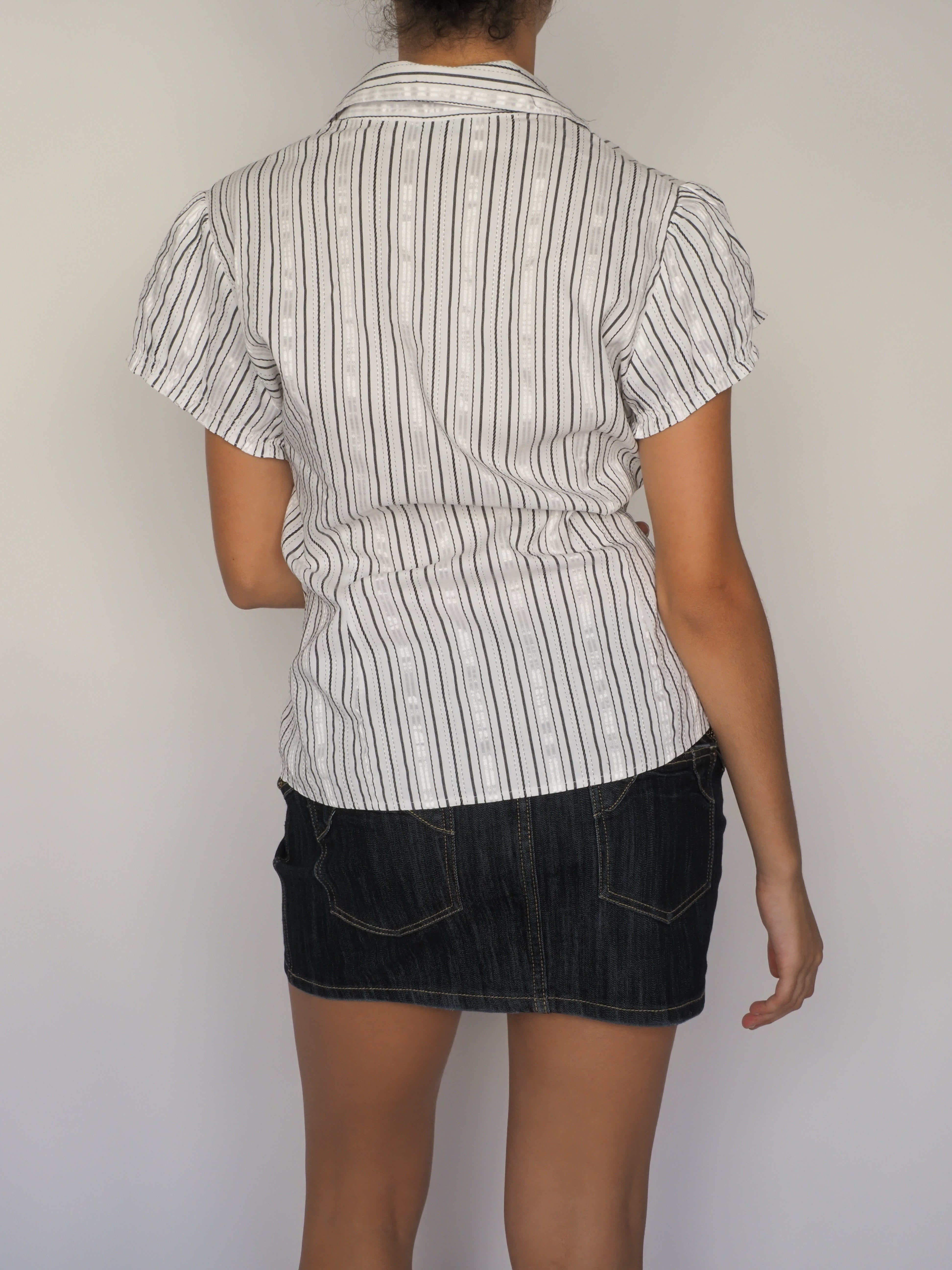 White & Black Vertical Stripe Short Sleeve Button-Up Shirt – BHS