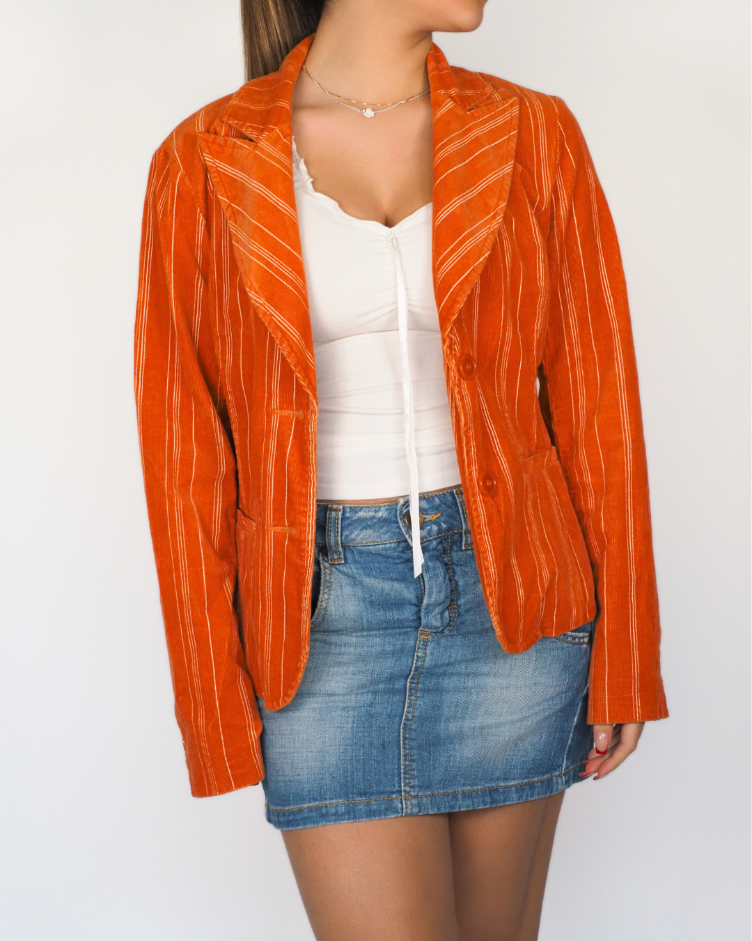Yessica Burnt Orange Pinstripe Tailored Blazer