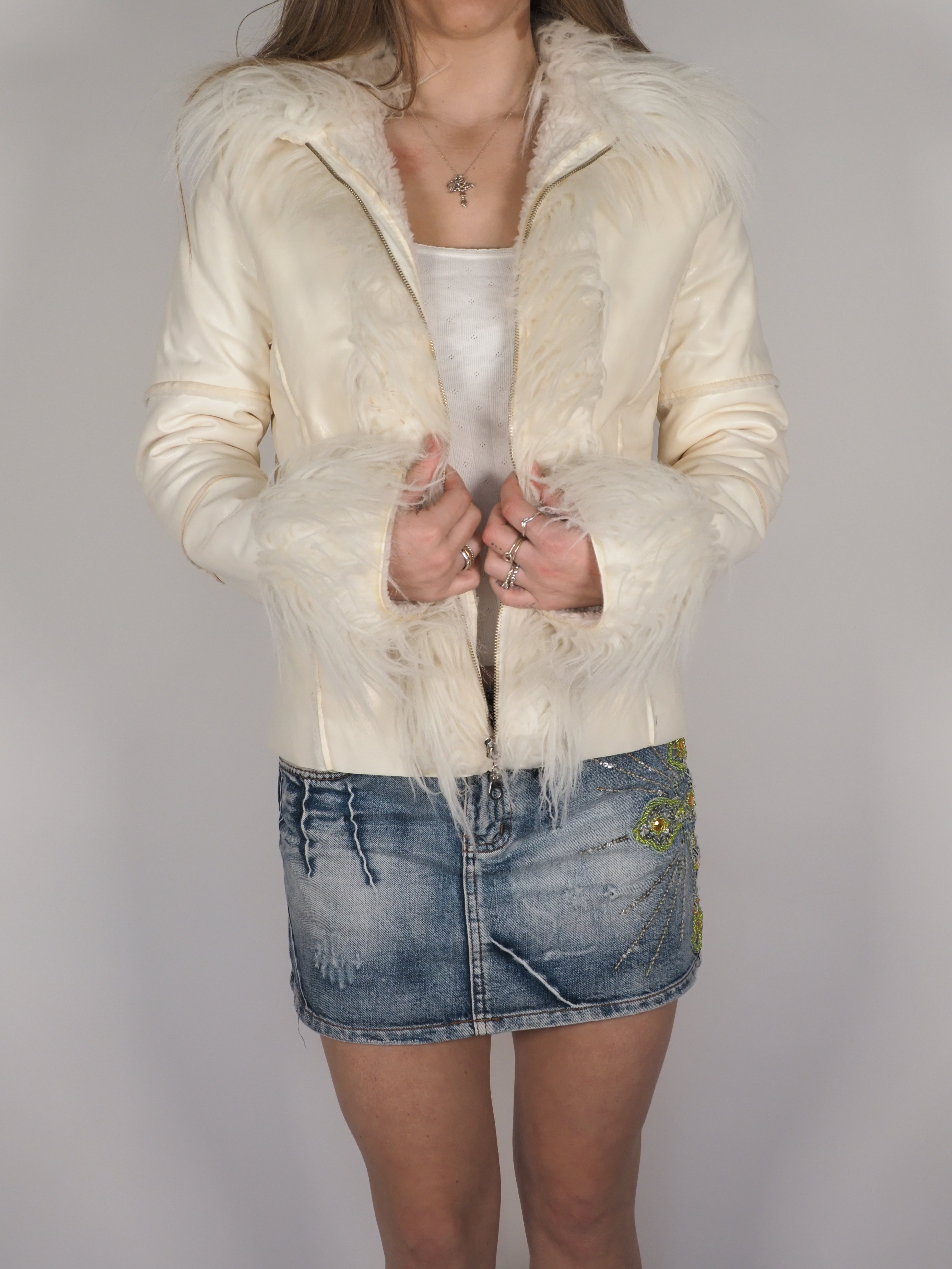 Y2K Furor Cream Faux Fur Trim Jacket