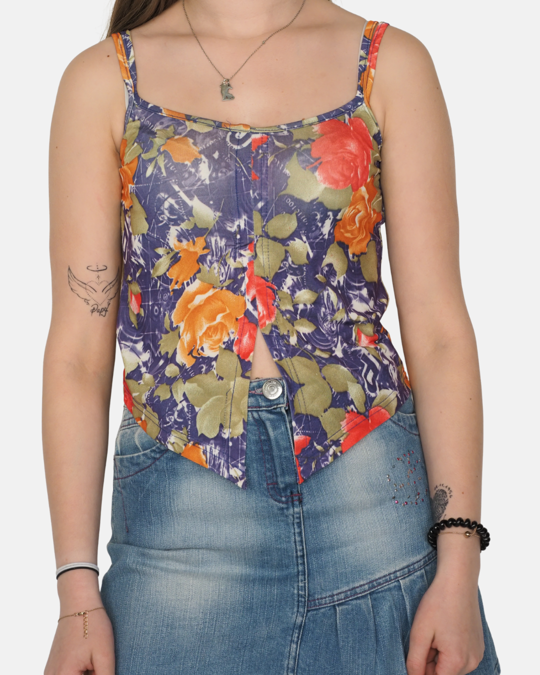 Vintage Floral Corset-Style Y2K Cami Top