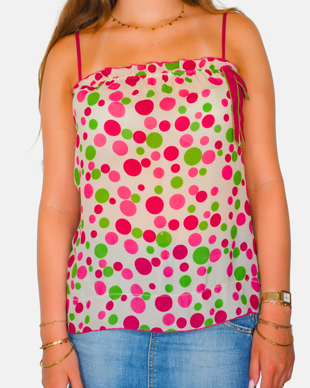 Polka Dot Tie-Strap Cami Top
