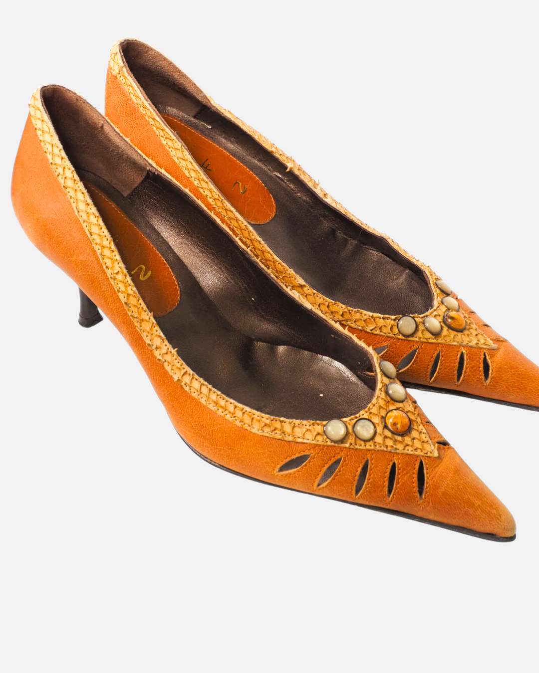 Orange pointed heels by TPU sole