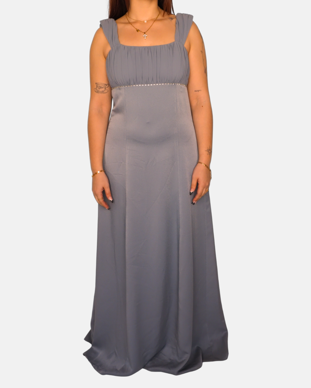 Blue-ish  Grey  Satin Maxi Dress
