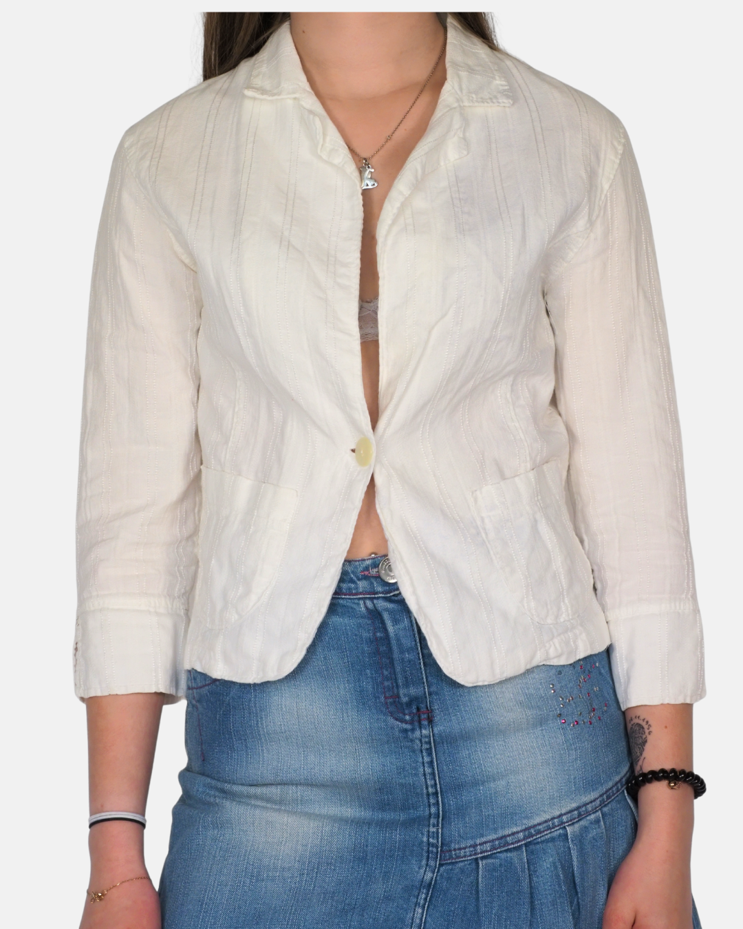 Vintage Cream Textured Tailored Y2K Blazer