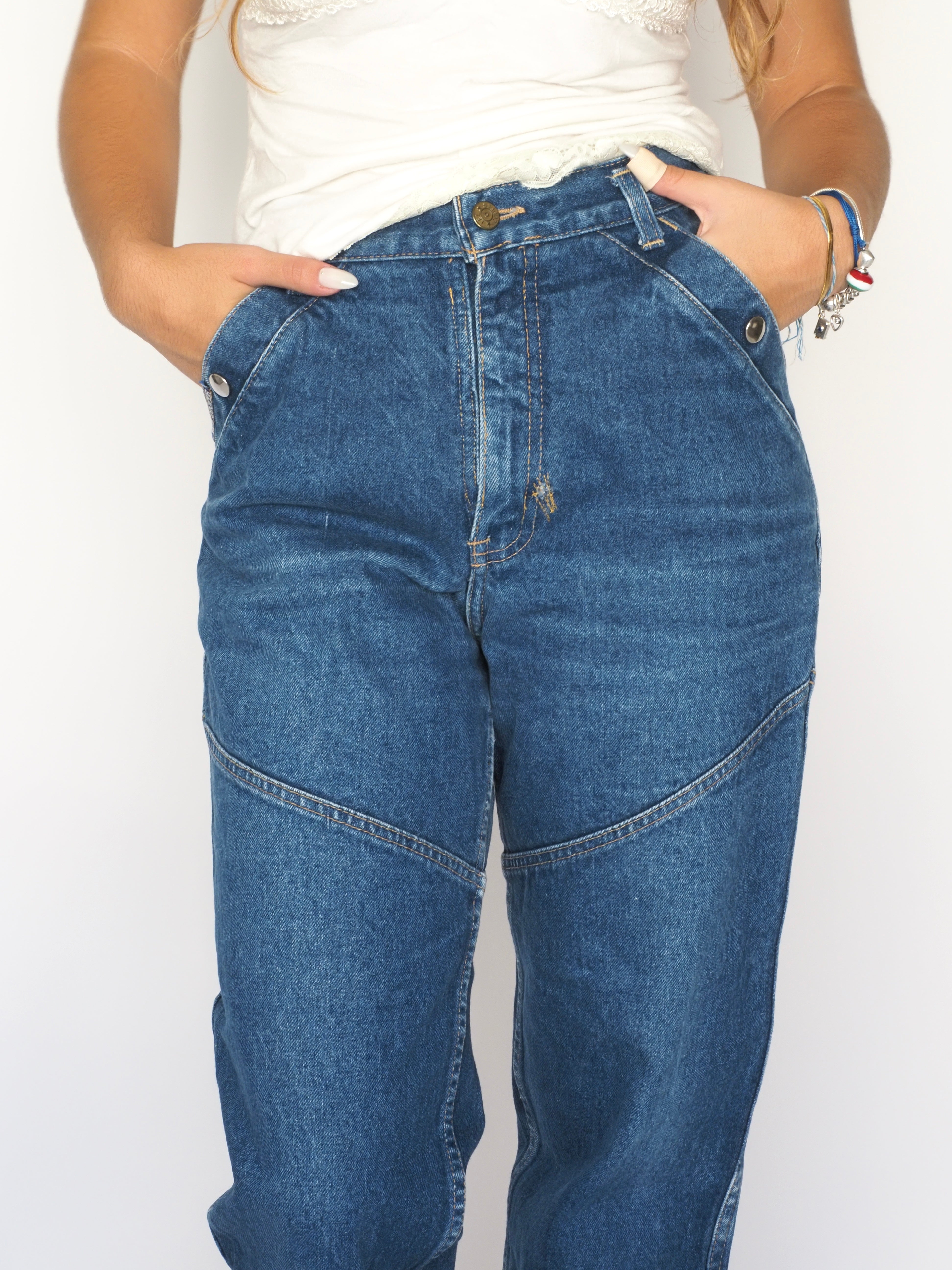 Vintage Lee Cooper High-Waisted Blue Jeans with Unique Stitch Paneling