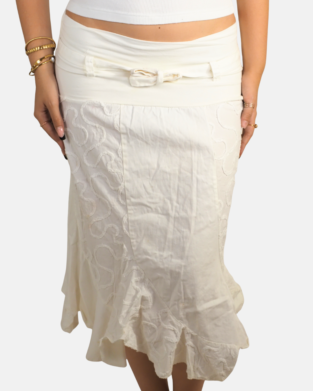 Ivory Detailed Low Rise Midi Skirt