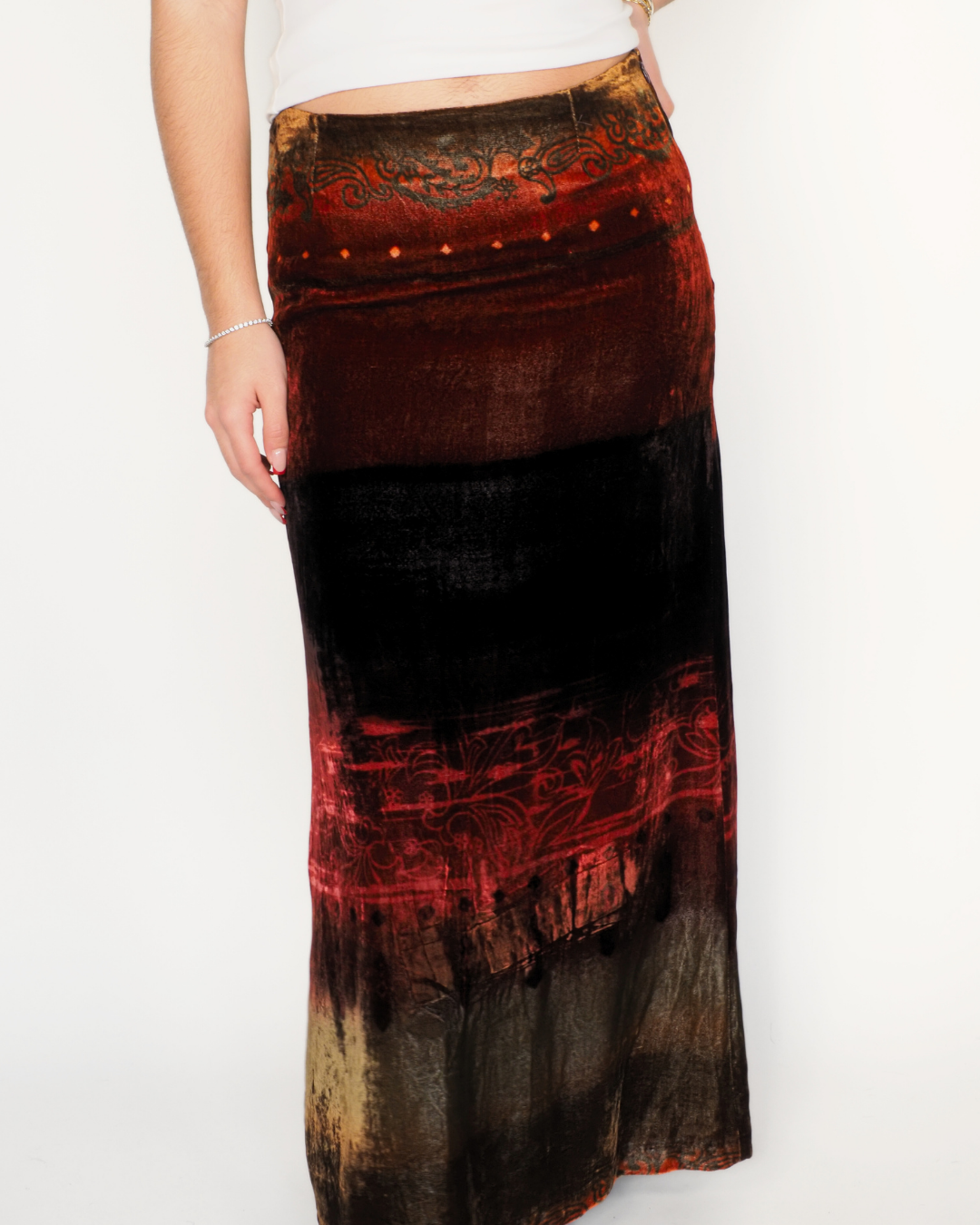 Burnt Red Velvet Maxi Skirt – Tenax