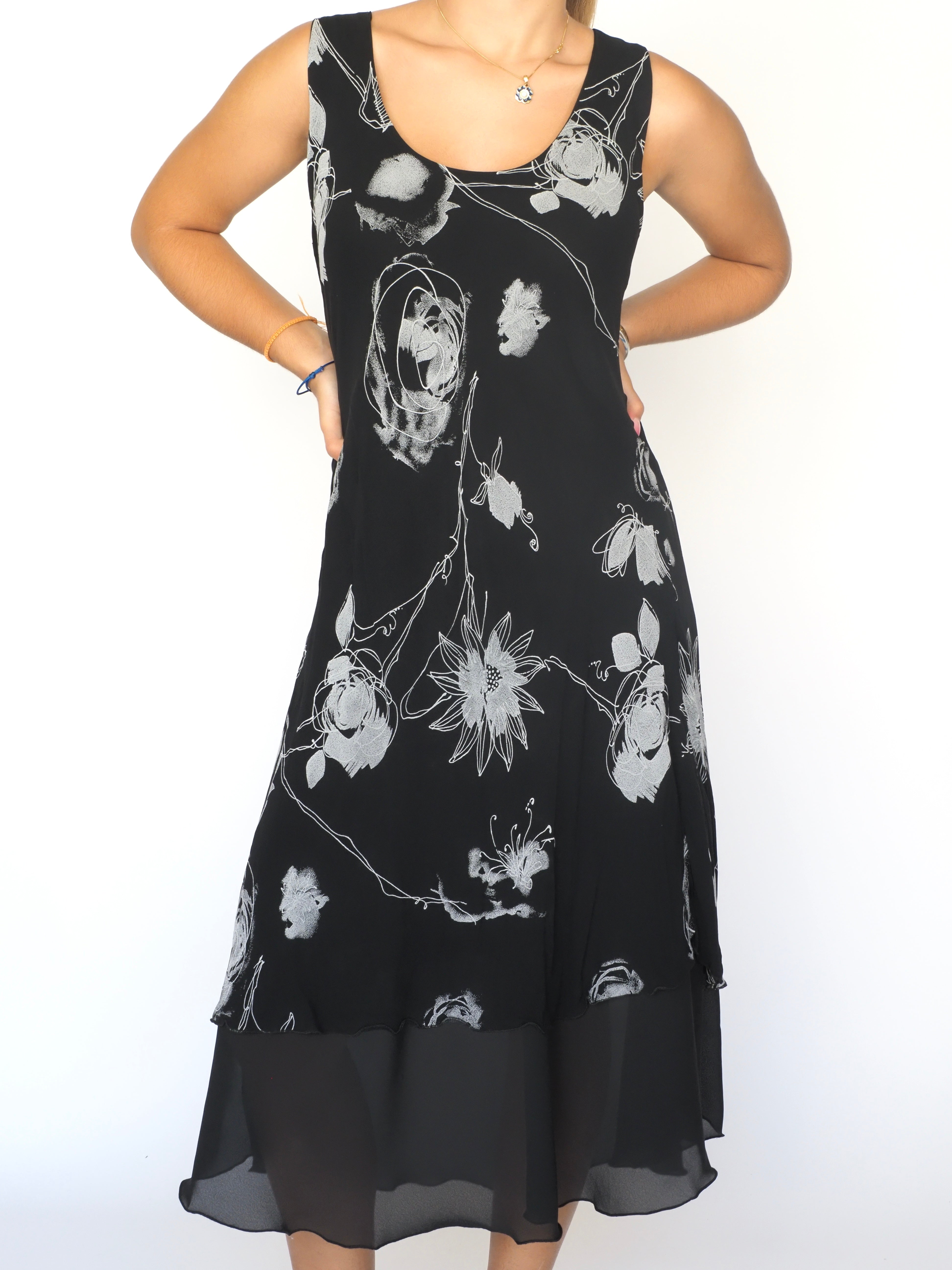 Black Tiered Mini Dress with Ruffle Front Detail