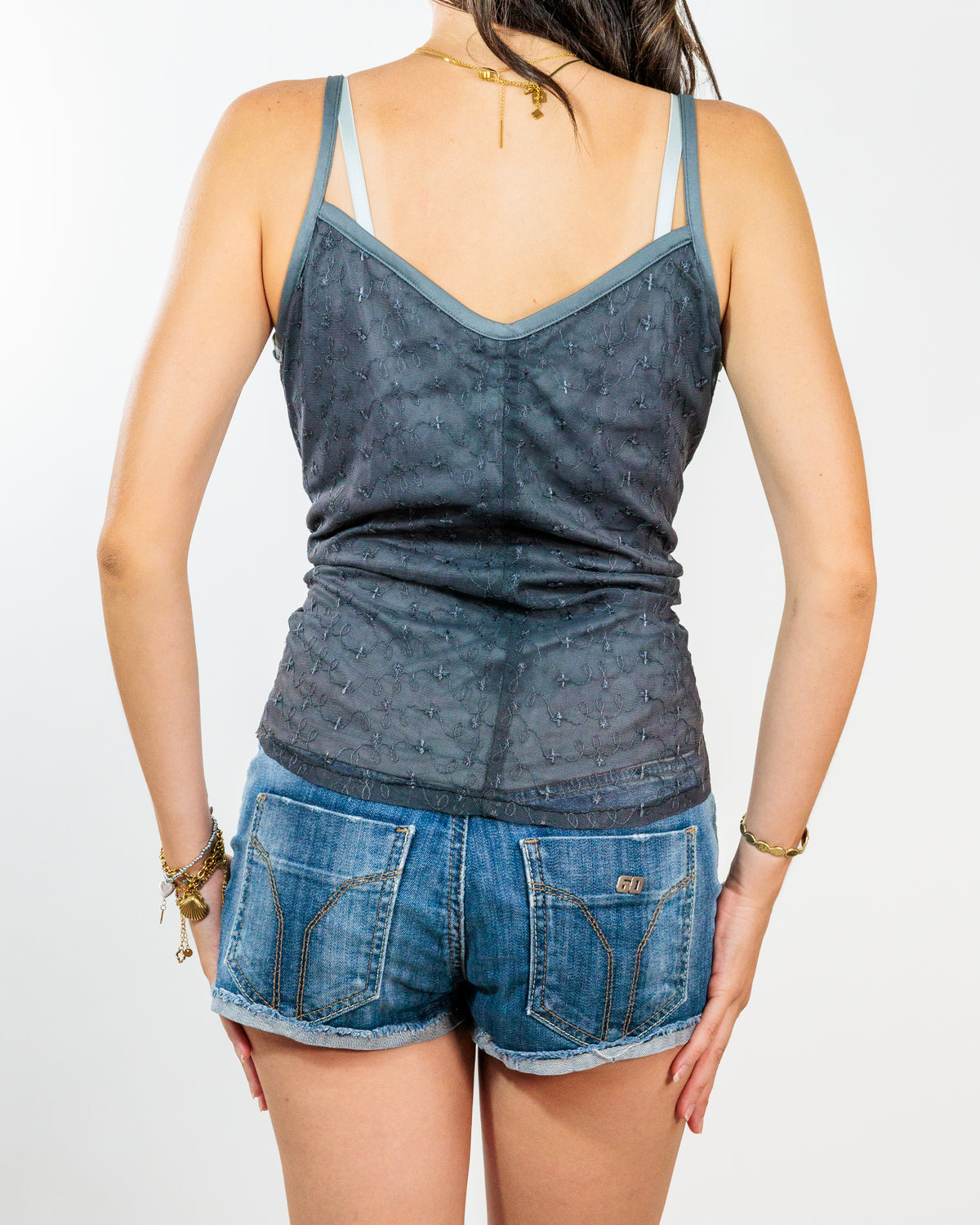 Slate Grey Embroidered Mesh Camisole - Vero Moda