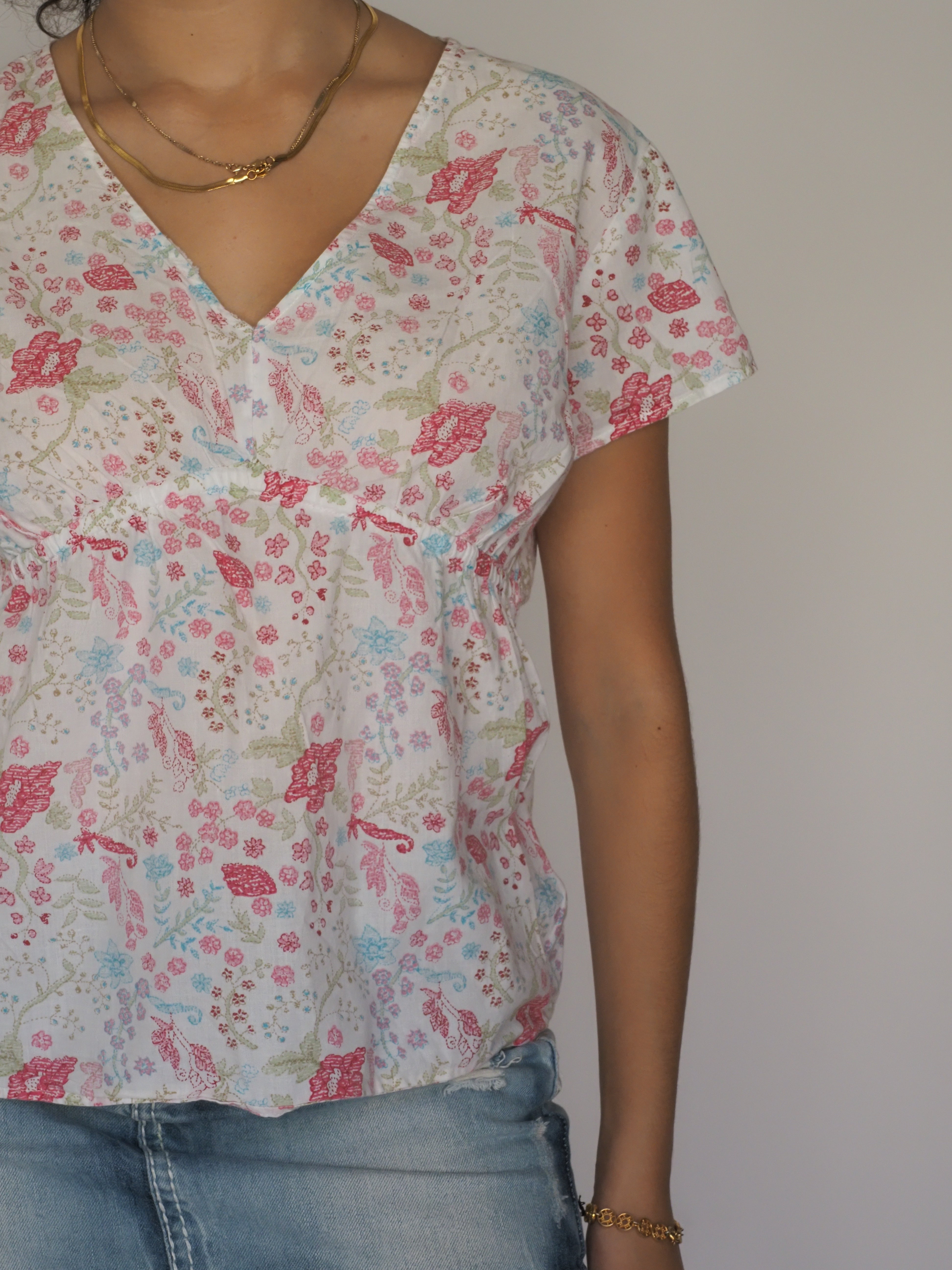 Vintage Floral Empire-Waist Cotton Top – Boule