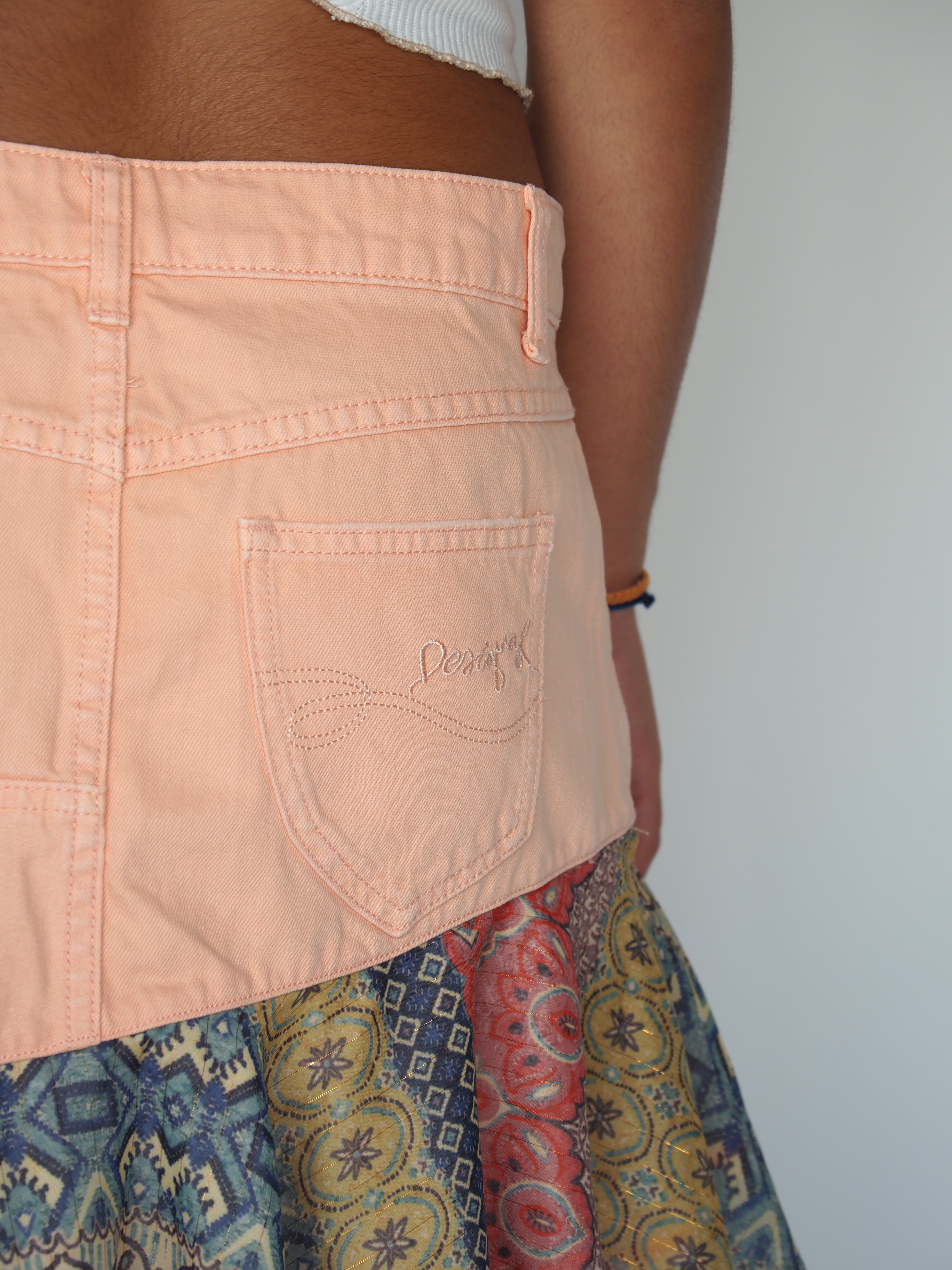 Desigual Peach & Patchwork Tiered Ruffle Skirt