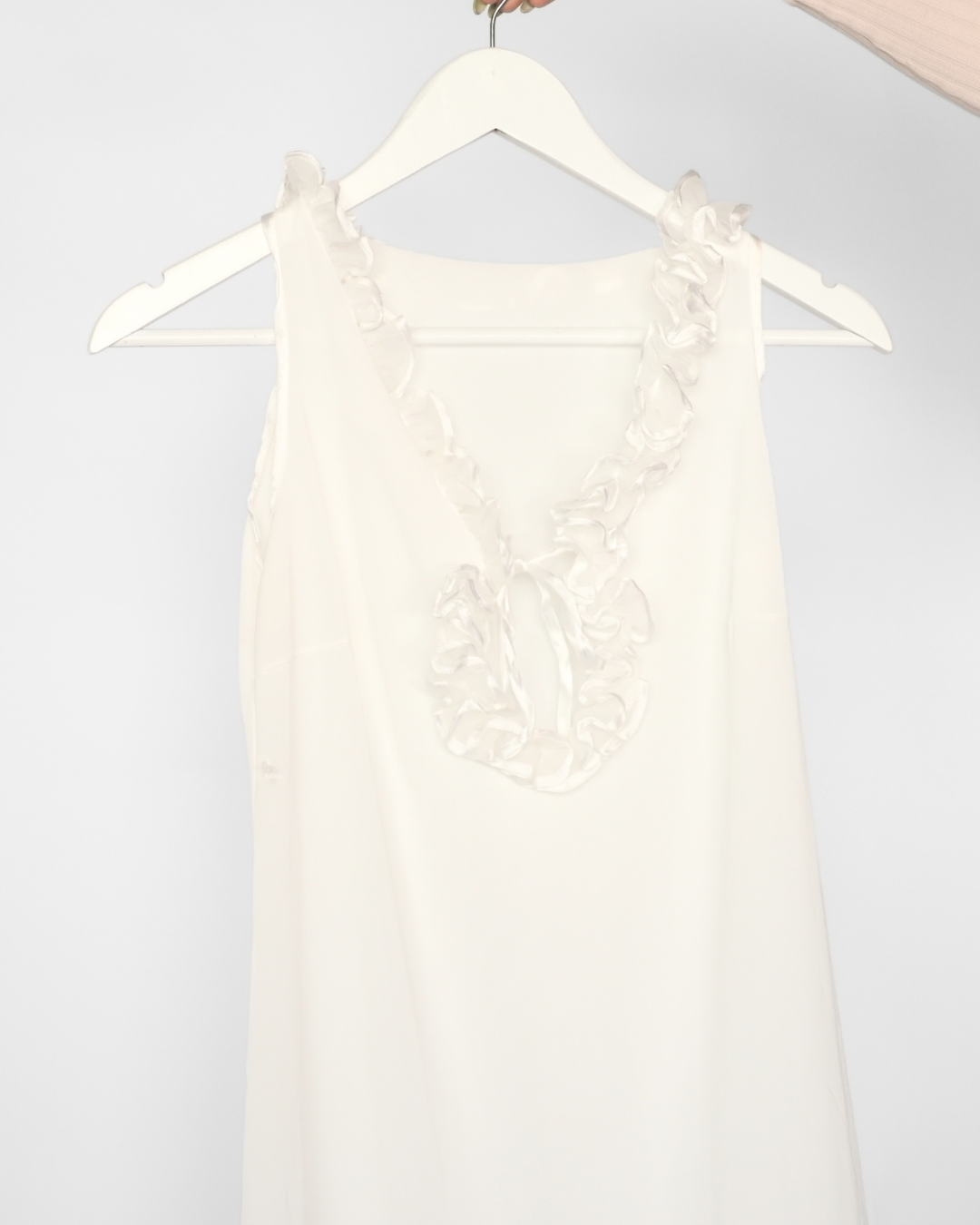 Foemina Sheer Ruffle-Trim Slip Dress – Ivory White
